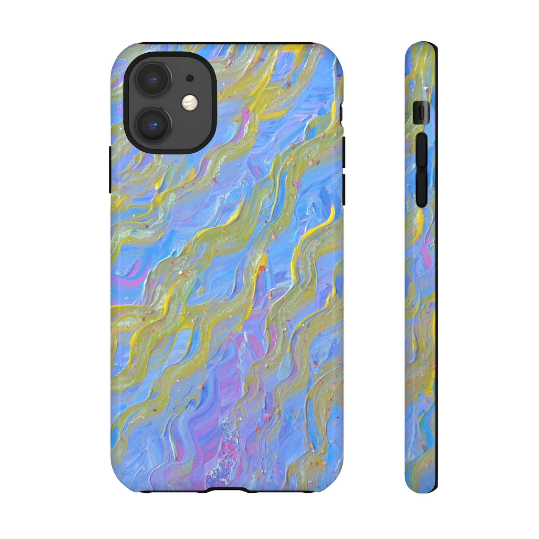 Pastel Marble Tough Phone Case — Blue & Gold Abstract Protective Cover