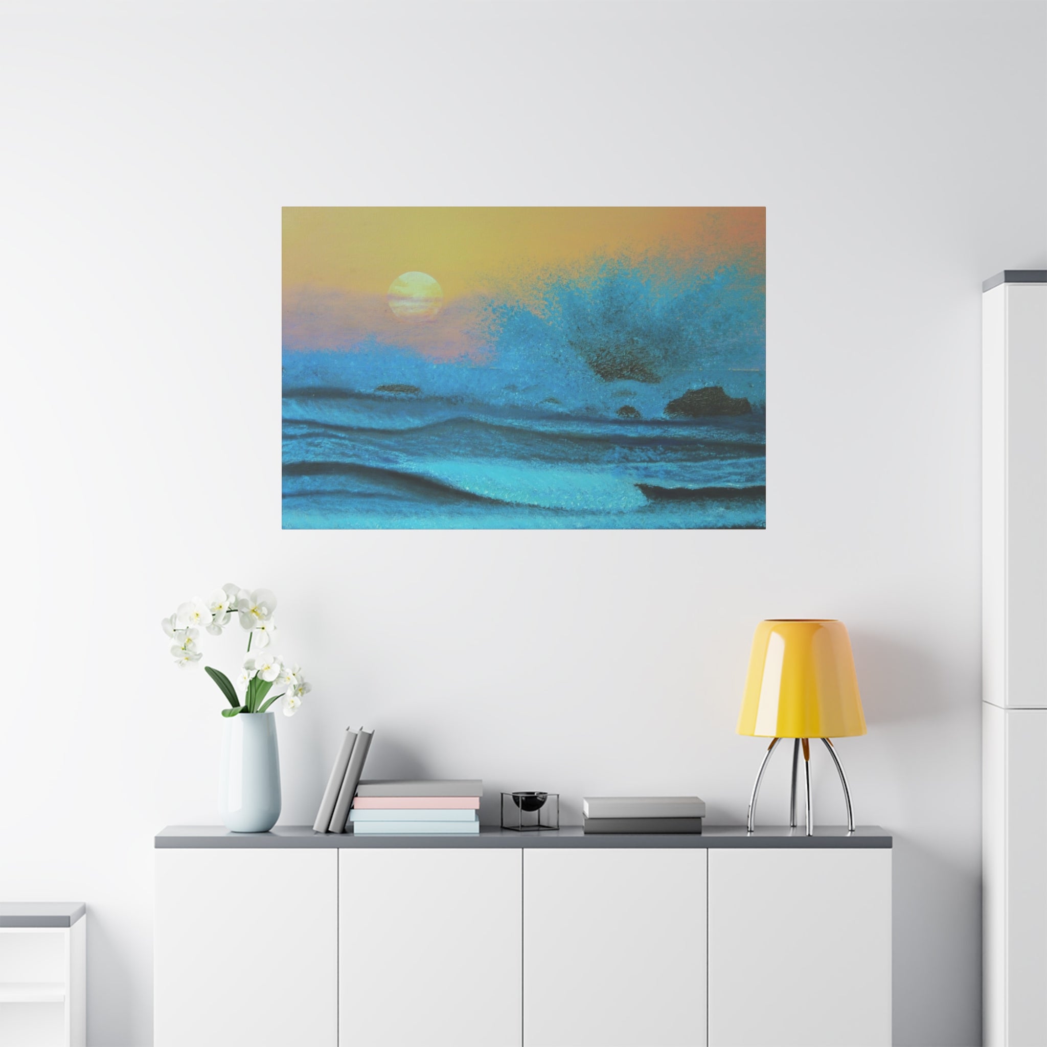 Passion and the Dream Canvas Print— Turquoise Ocean Wave Sunset Matte Canvas (Stretched)