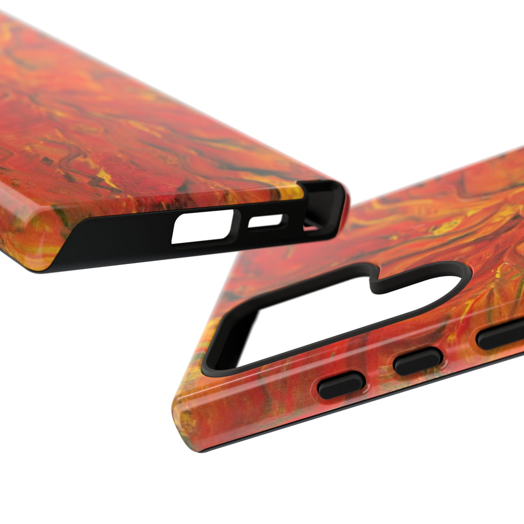 Flame Swirl Tough Phone Case — Abstract Red & Orange Art Protective Cover