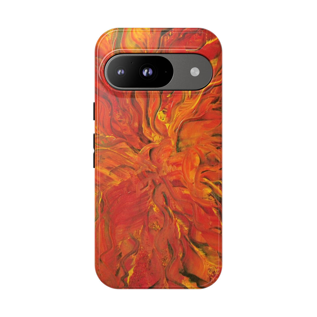 Flame Swirl Tough Phone Case — Abstract Red & Orange Art Protective Cover