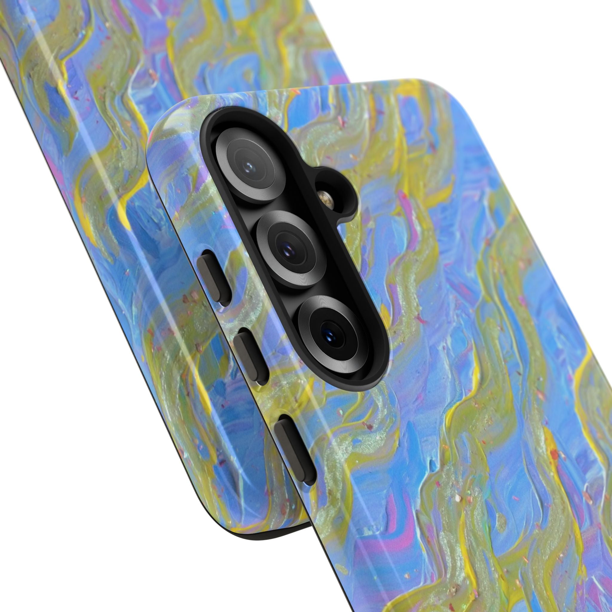 Pastel Marble Tough Phone Case — Blue & Gold Abstract Protective Cover