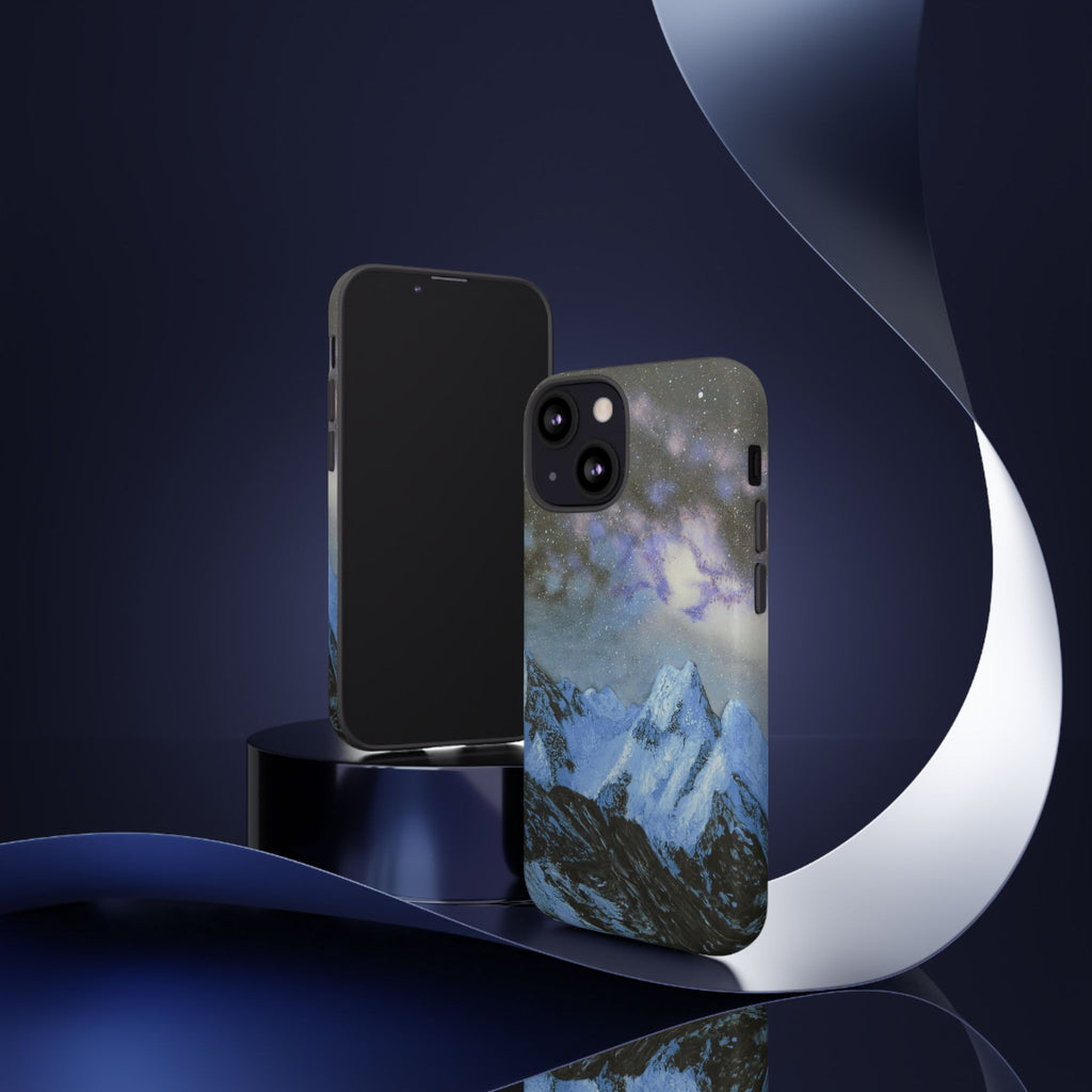 Mountain Night Sky Phone Case — Tough Protective iPhone Cover with Aurora & Snowy Peaks