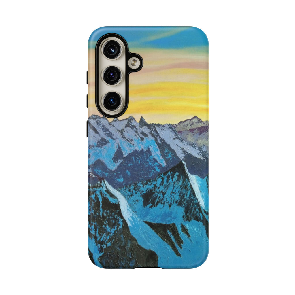 Mountain Sunset Phone Case — Protective Tough Case with Scenic Blue Peaks Design