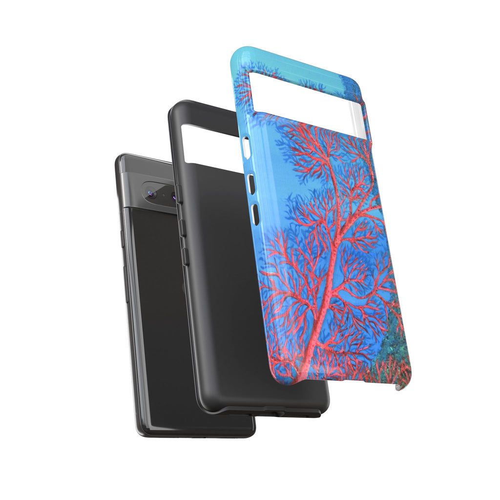 Coral Reef Phone Case — Vibrant Red Sea Fan on Ocean Blue Tough Case