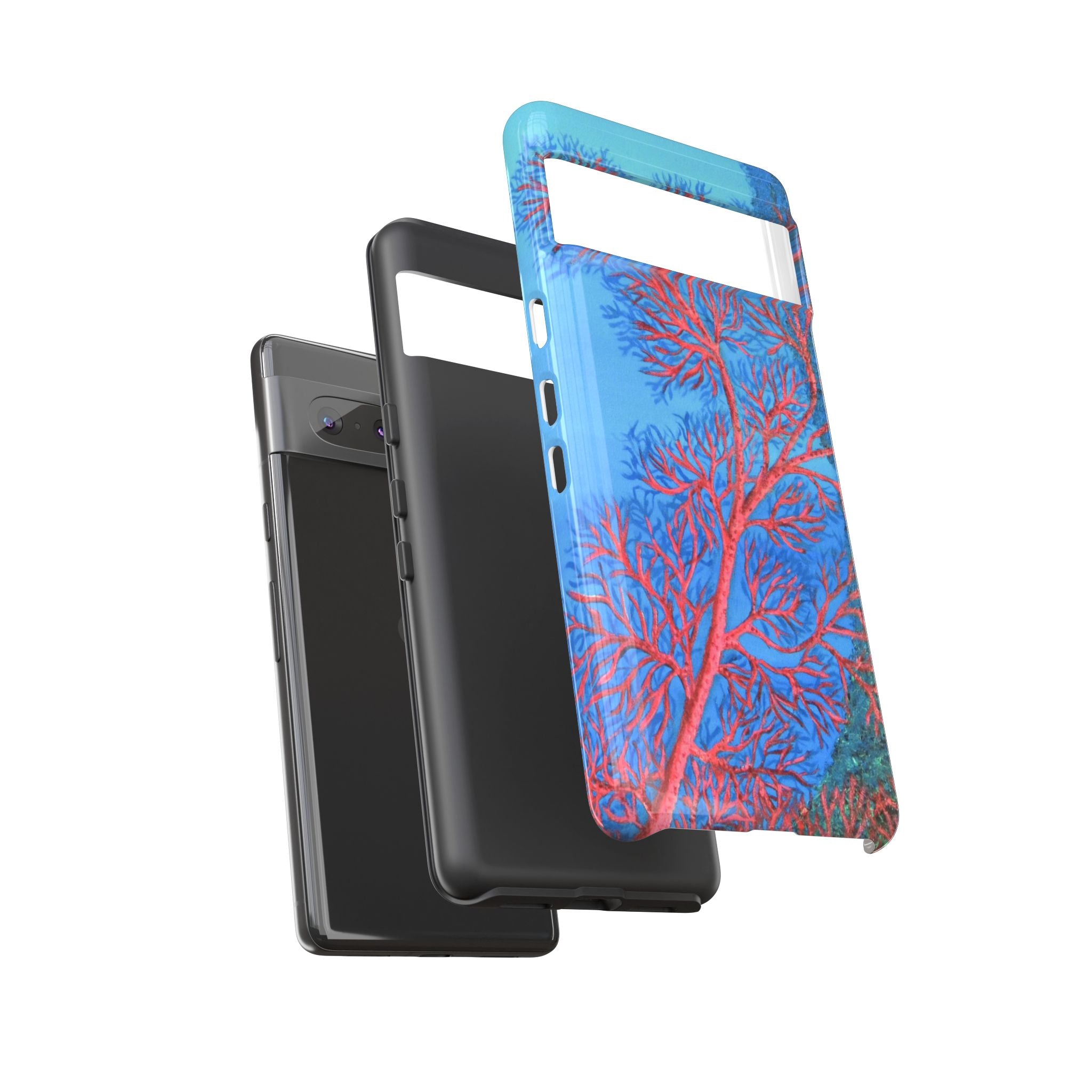 Coral Reef Phone Case — Vibrant Red Sea Fan on Ocean Blue Tough Case