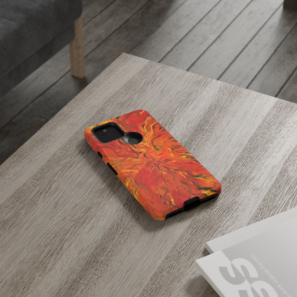 Flame Swirl Tough Phone Case — Abstract Red & Orange Art Protective Cover