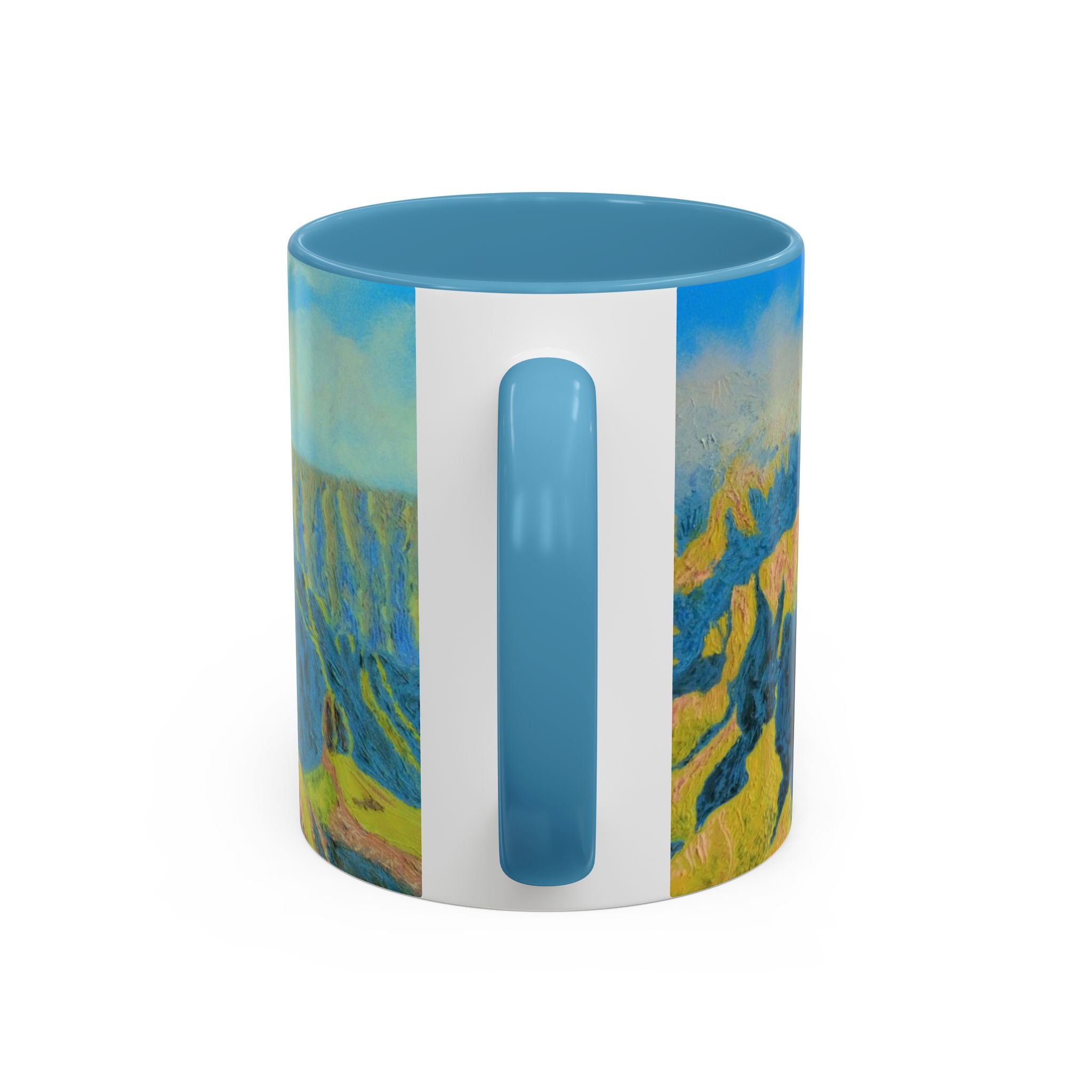 Scenic Cliffside Accent Coffee Mug — Blue Landscape Art