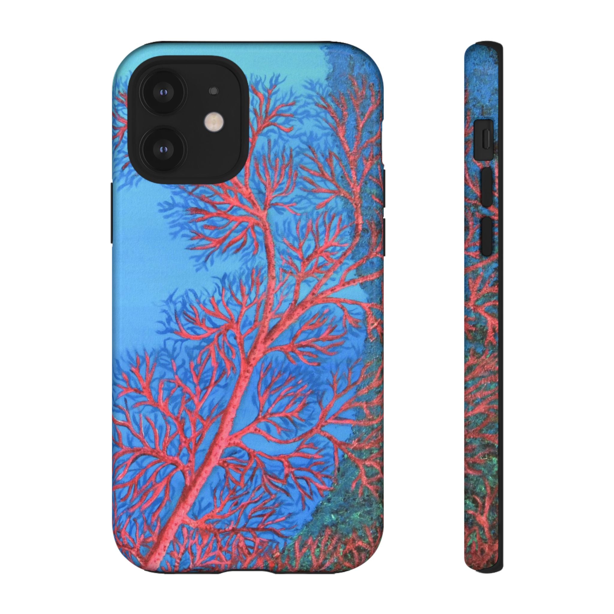 Coral Reef Phone Case — Vibrant Red Sea Fan on Ocean Blue Tough Case