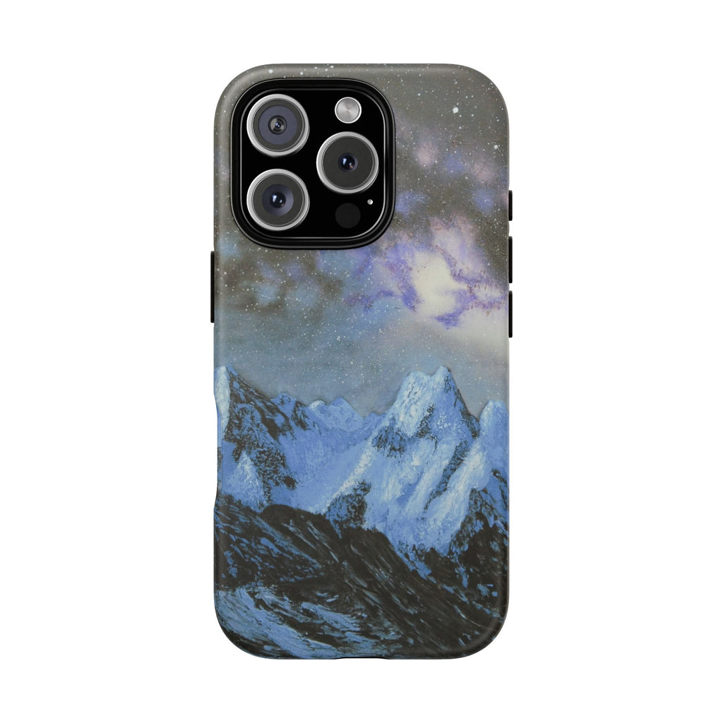 Mountain Night Sky Phone Case — Tough Protective iPhone Cover with Aurora & Snowy Peaks