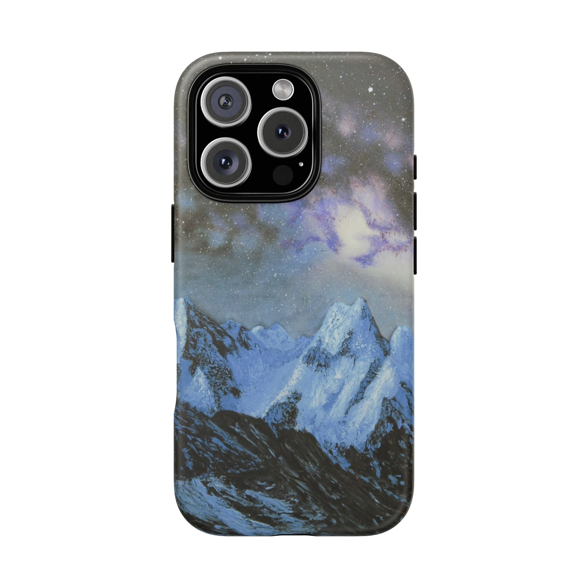 Mountain Night Sky Phone Case — Tough Protective iPhone Cover with Aurora & Snowy Peaks