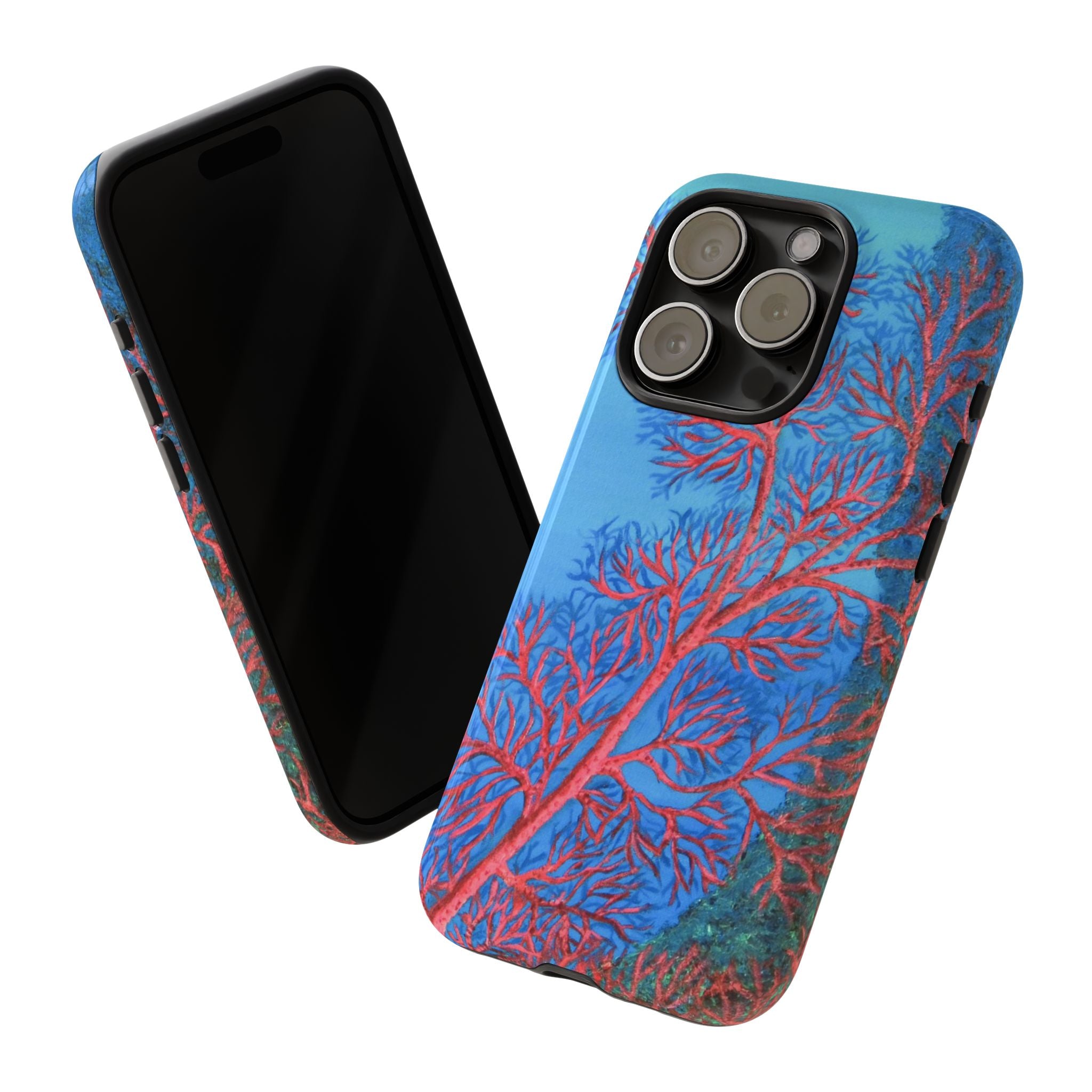 Coral Reef Phone Case — Vibrant Red Sea Fan on Ocean Blue Tough Case