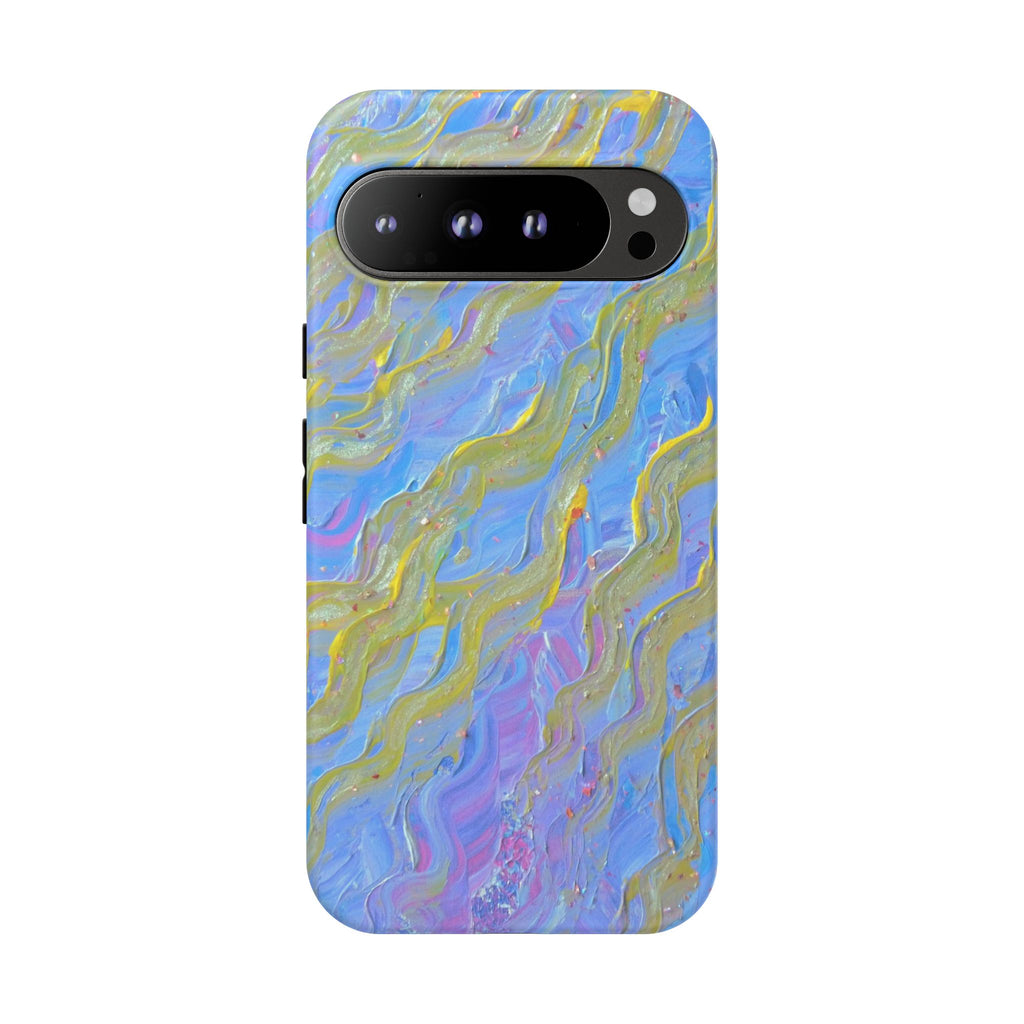 Pastel Marble Tough Phone Case — Blue & Gold Abstract Protective Cover