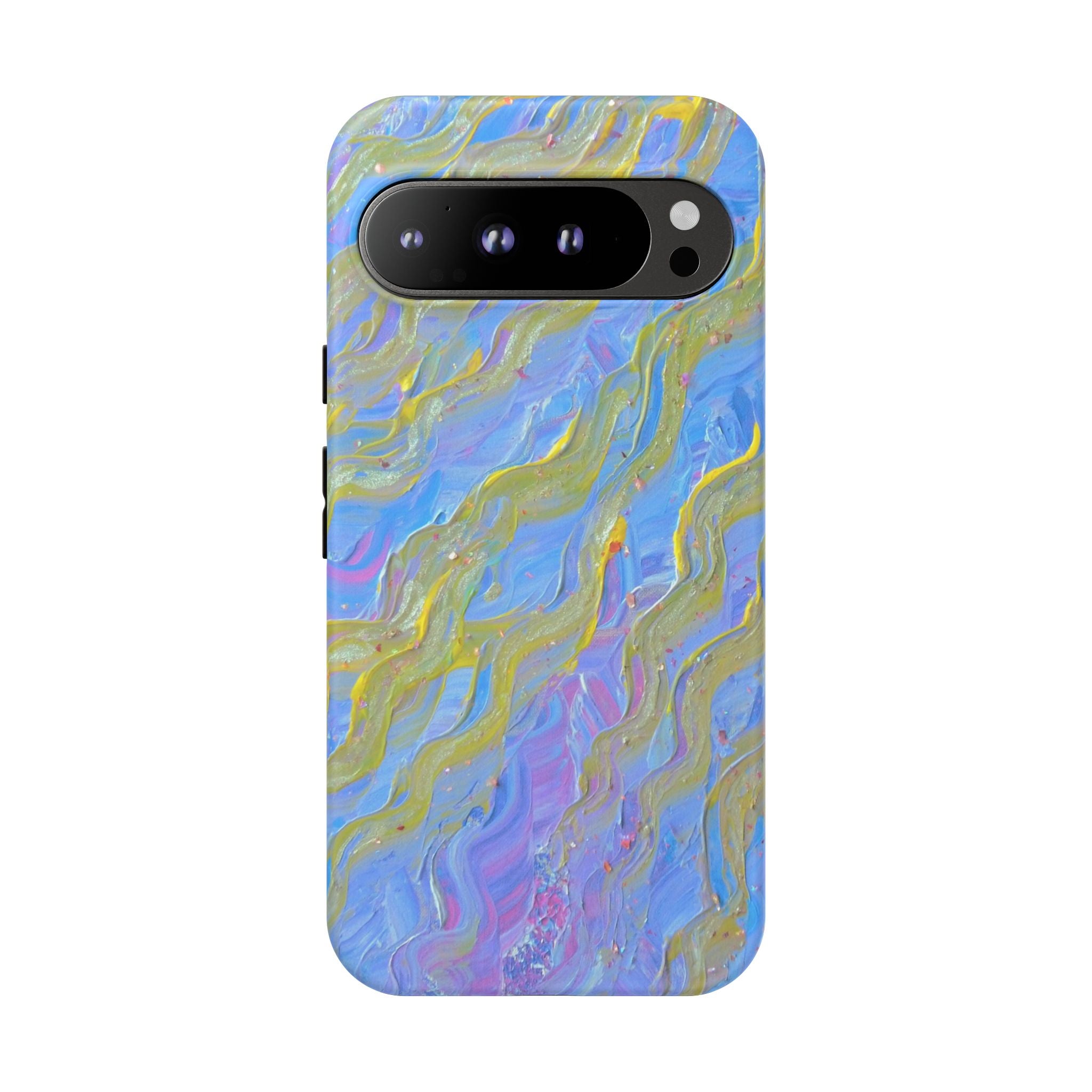 Pastel Marble Tough Phone Case — Blue & Gold Abstract Protective Cover