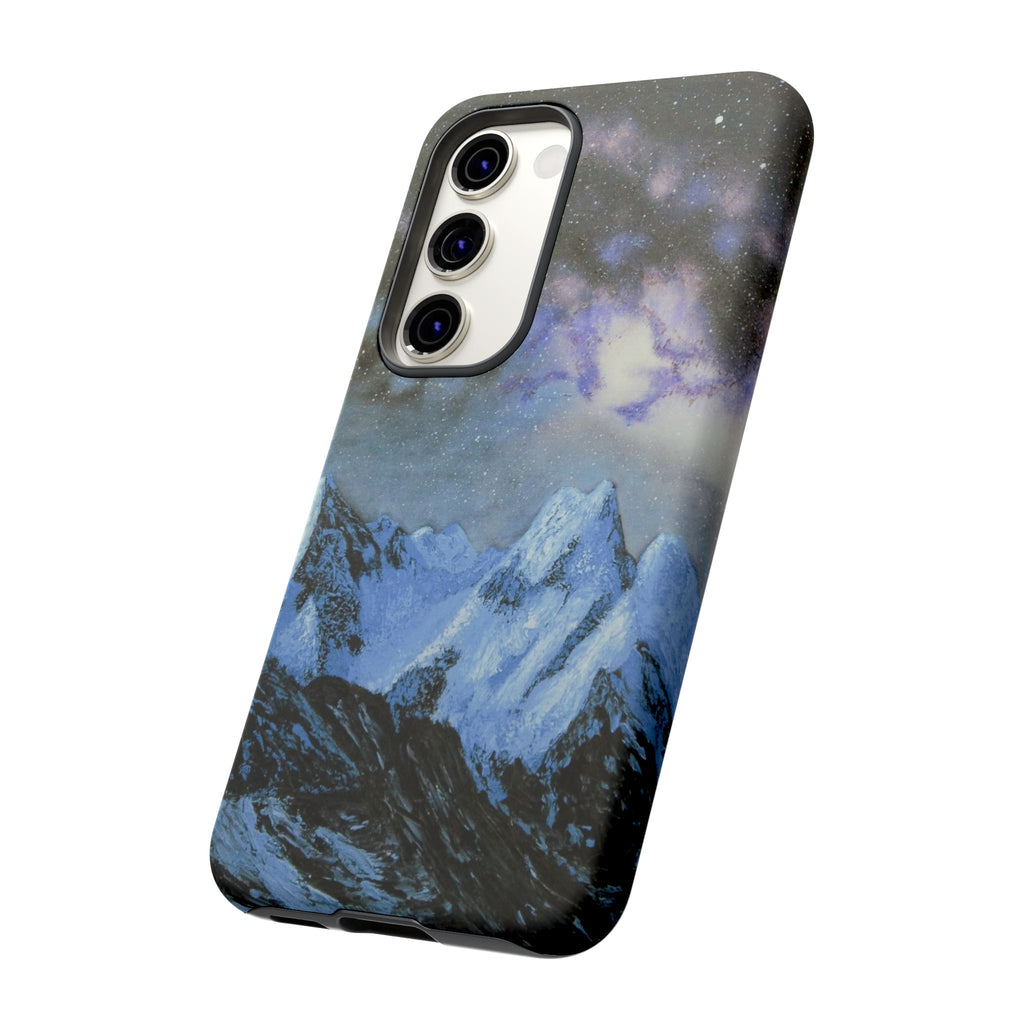 Mountain Night Sky Phone Case — Tough Protective iPhone Cover with Aurora & Snowy Peaks