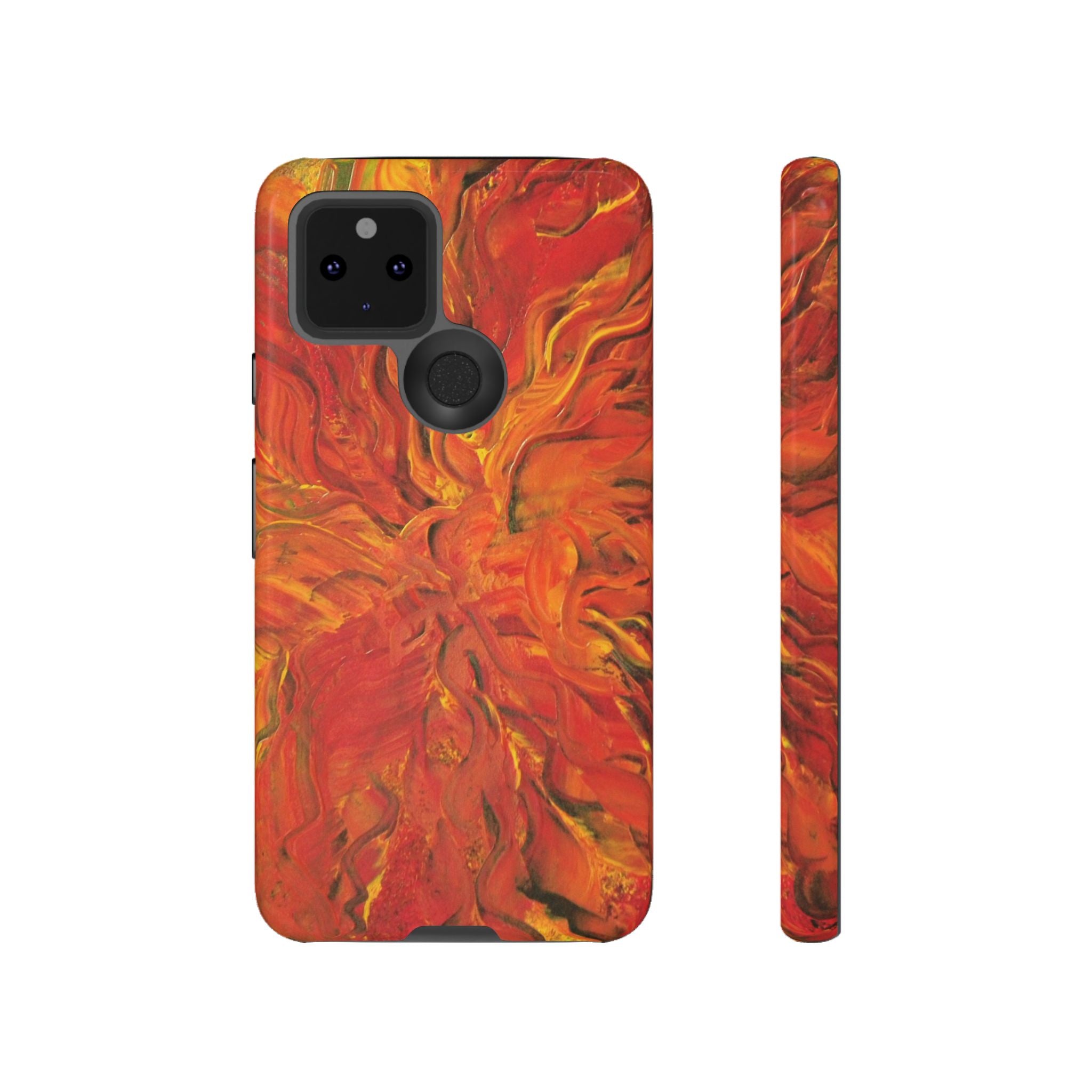 Flame Swirl Tough Phone Case — Abstract Red & Orange Art Protective Cover
