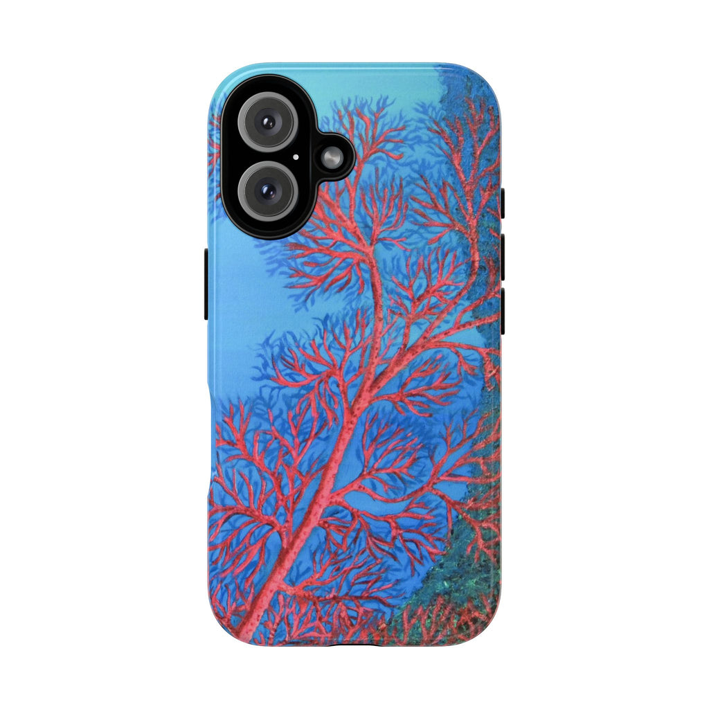 Coral Reef Phone Case — Vibrant Red Sea Fan on Ocean Blue Tough Case