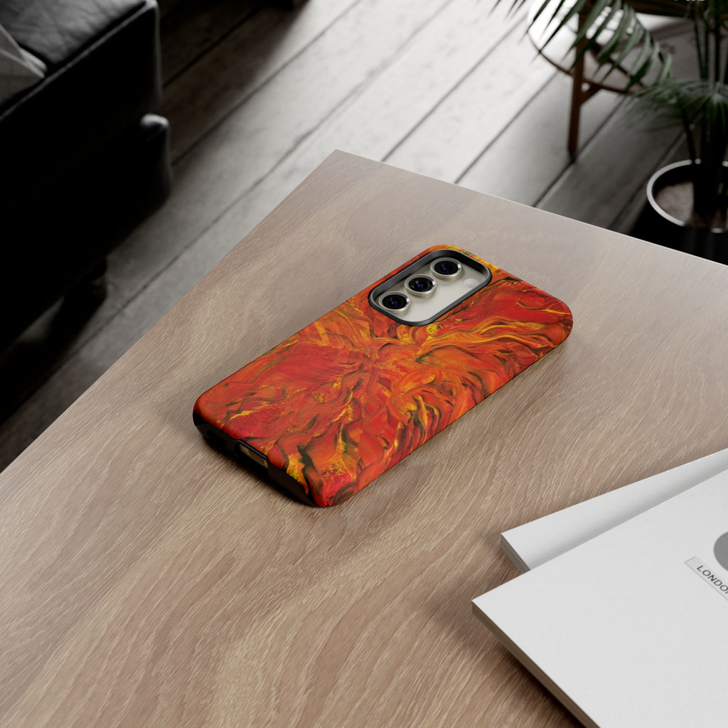 Flame Swirl Tough Phone Case — Abstract Red & Orange Art Protective Cover