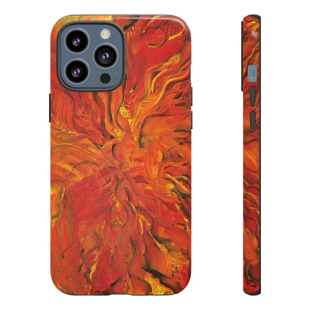 Flame Swirl Tough Phone Case — Abstract Red & Orange Art Protective Cover