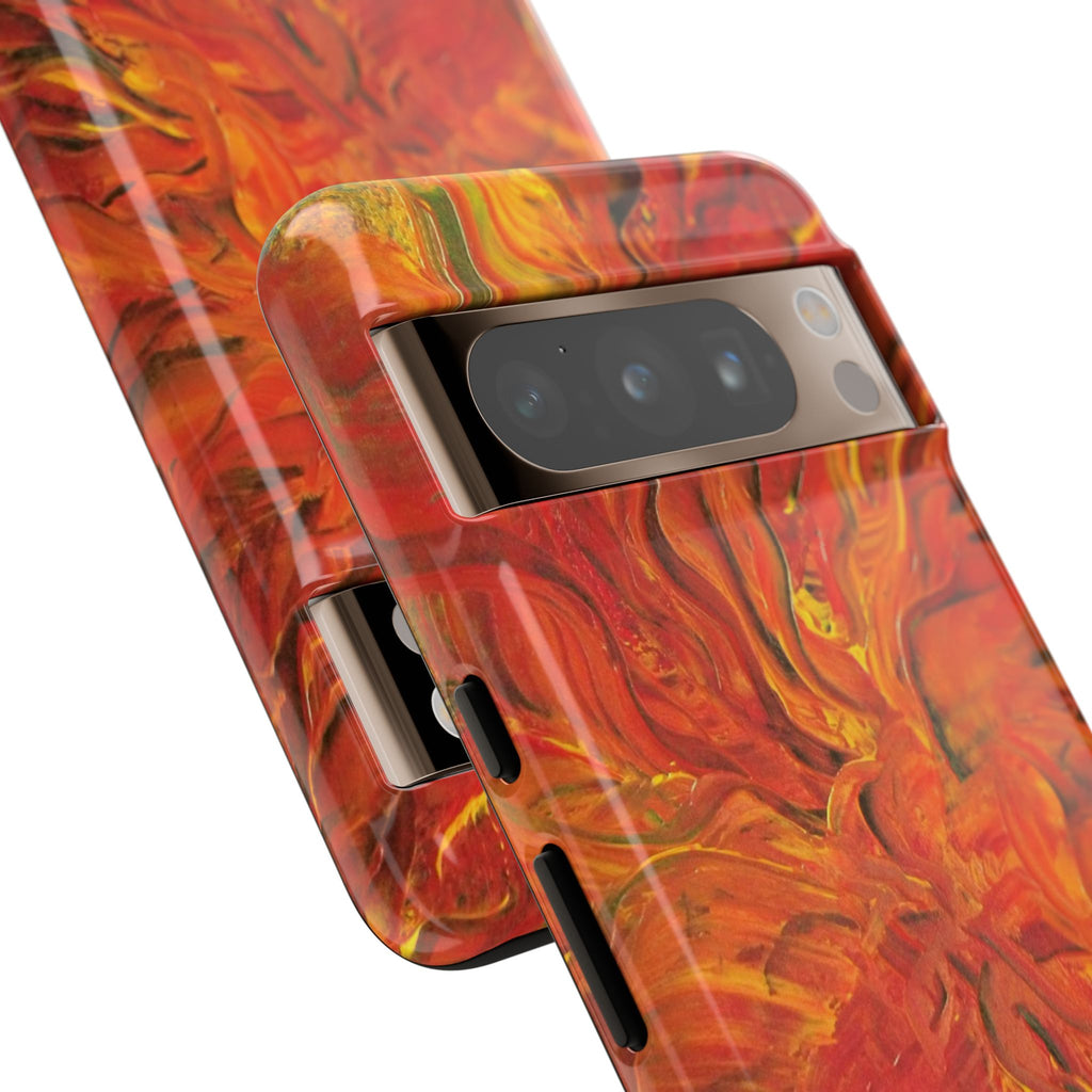 Flame Swirl Tough Phone Case — Abstract Red & Orange Art Protective Cover