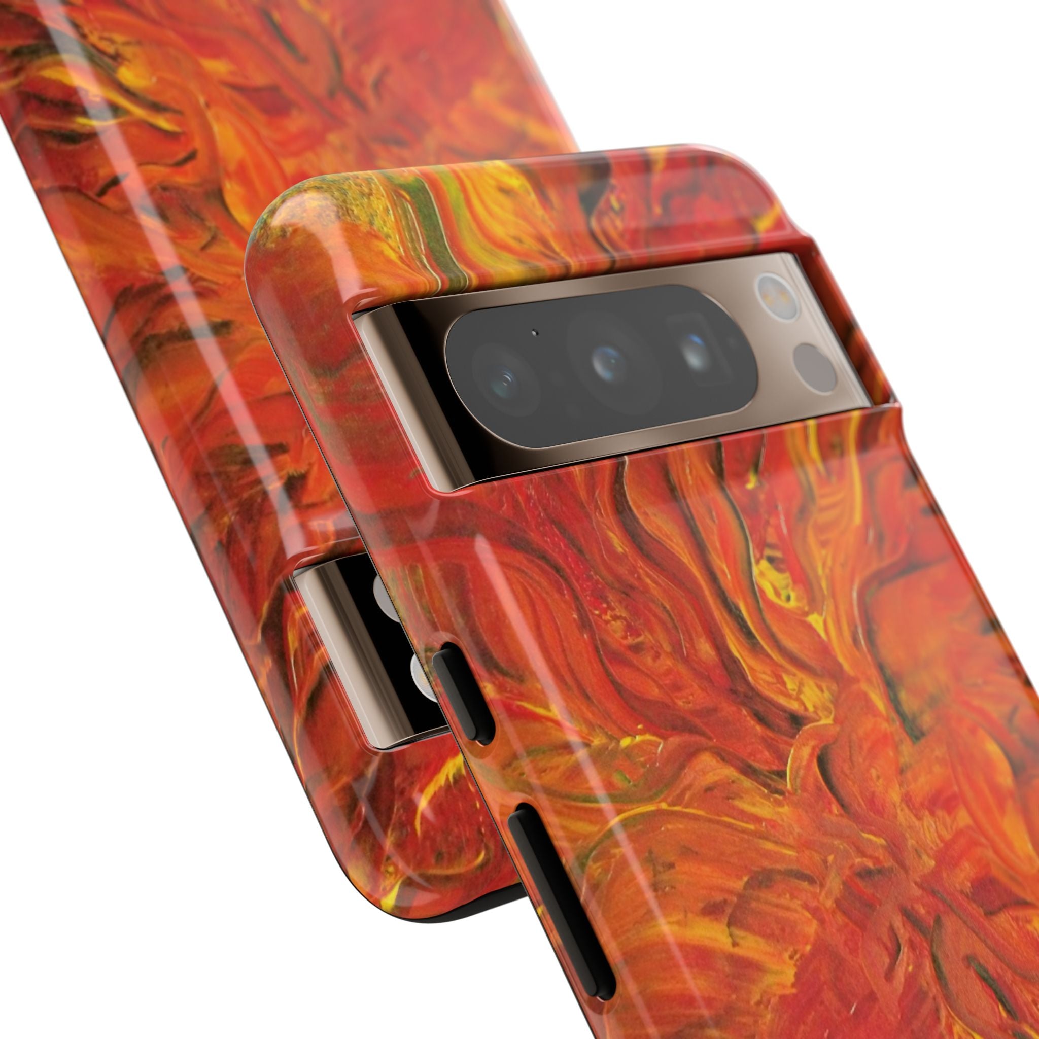 Flame Swirl Tough Phone Case — Abstract Red & Orange Art Protective Cover