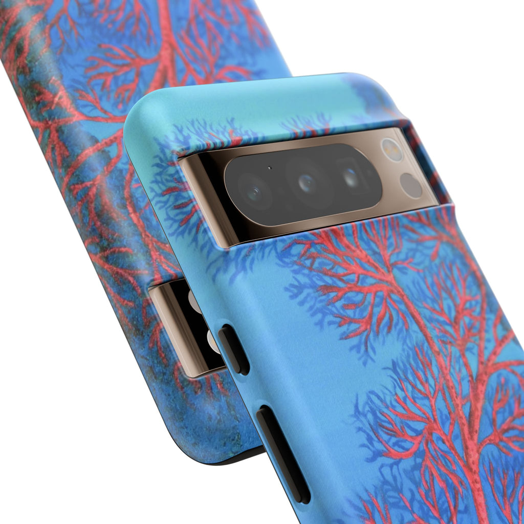 Coral Reef Phone Case — Vibrant Red Sea Fan on Ocean Blue Tough Case
