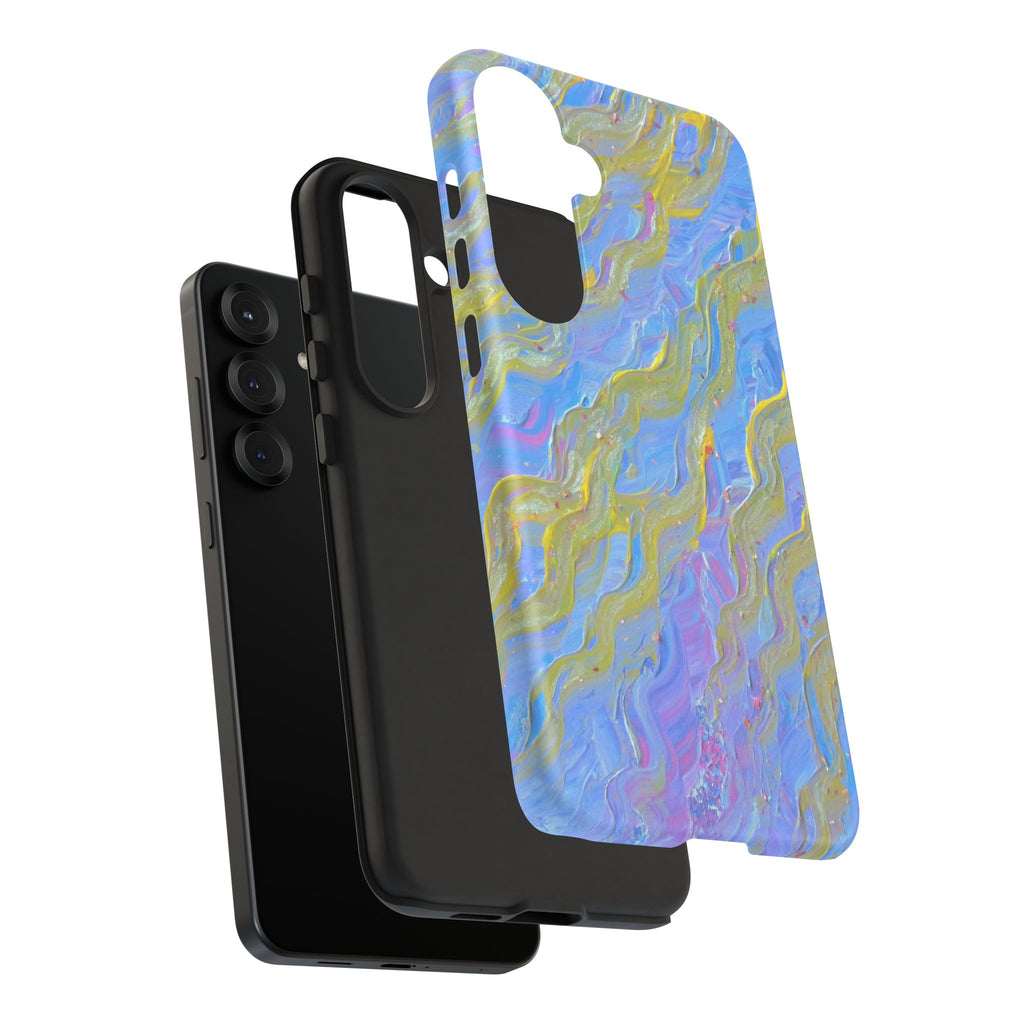 Pastel Marble Tough Phone Case — Blue & Gold Abstract Protective Cover