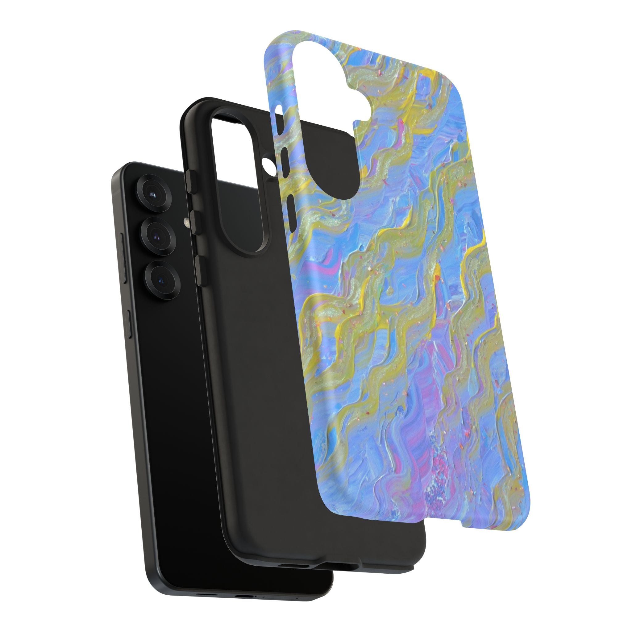 Pastel Marble Tough Phone Case — Blue & Gold Abstract Protective Cover
