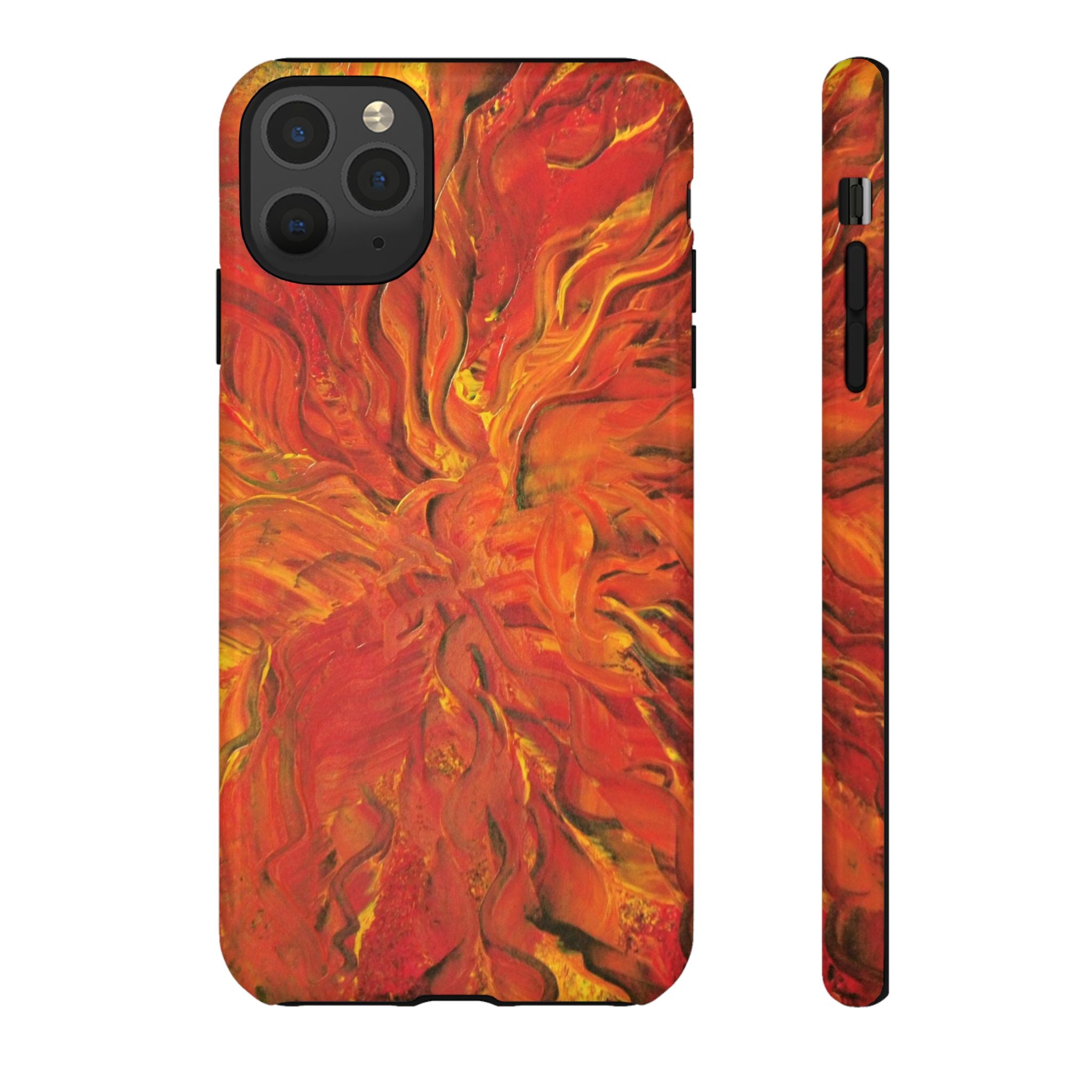 Flame Swirl Tough Phone Case — Abstract Red & Orange Art Protective Cover