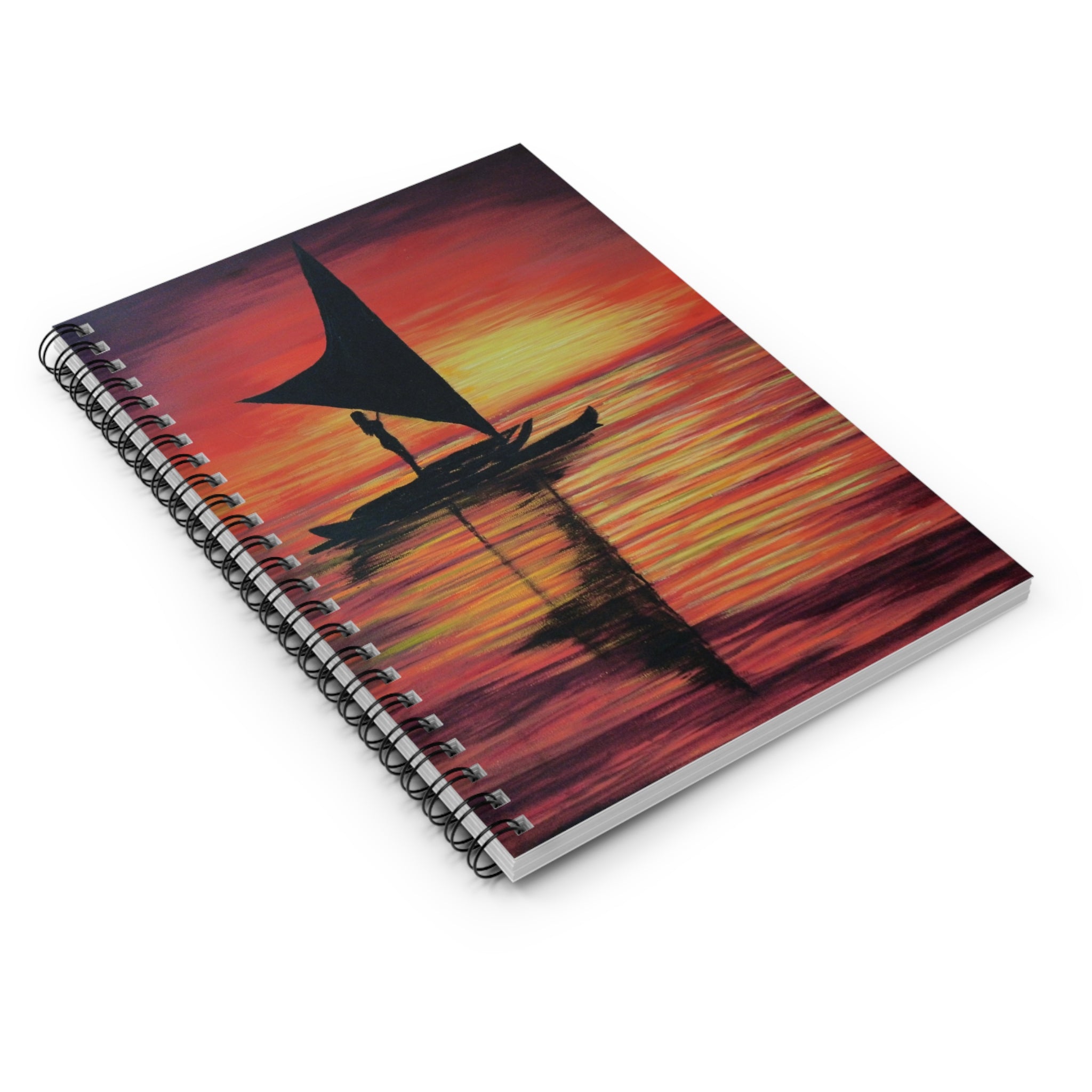 Sunset Sail Spiral Notebook — Ruled Travel Journal with Tropical Boat Silhouette