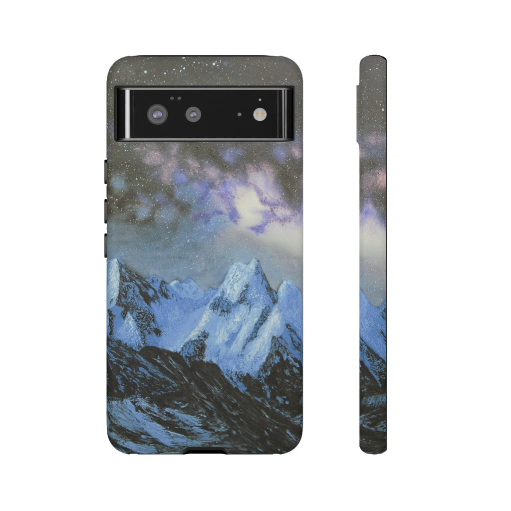 Mountain Night Sky Phone Case — Tough Protective iPhone Cover with Aurora & Snowy Peaks