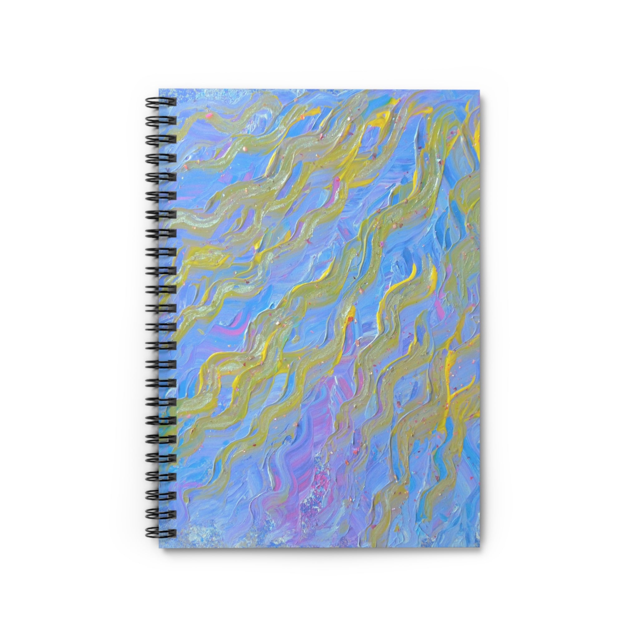Abstract Wave Spiral Notebook — Blue & Gold Artistic Ruled Journal