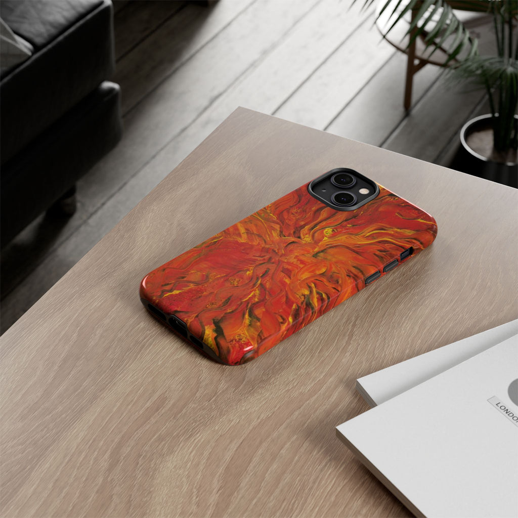 Flame Swirl Tough Phone Case — Abstract Red & Orange Art Protective Cover