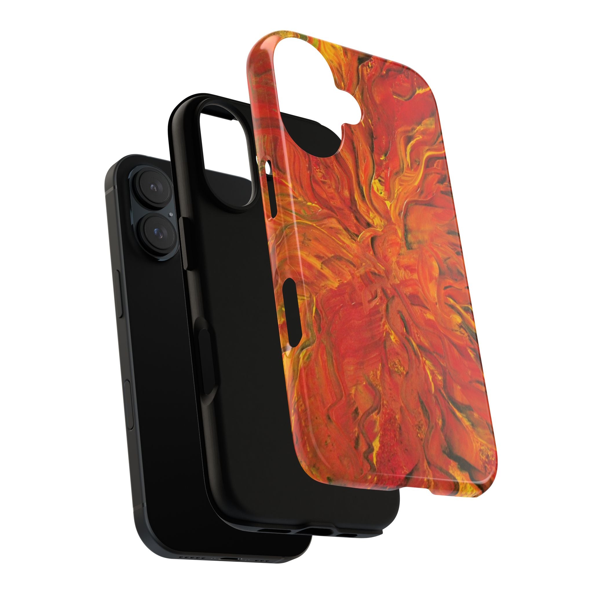 Flame Swirl Tough Phone Case — Abstract Red & Orange Art Protective Cover
