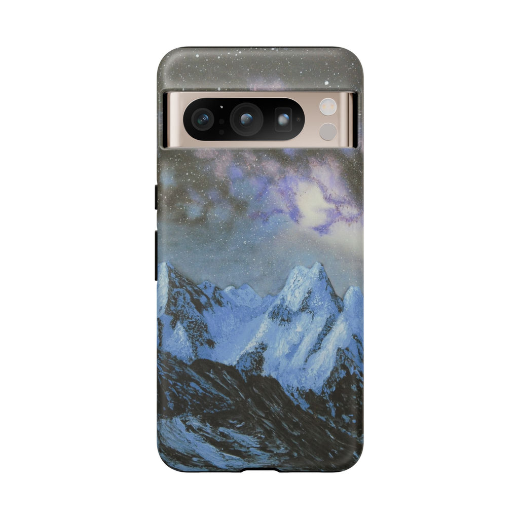 Mountain Night Sky Phone Case — Tough Protective iPhone Cover with Aurora & Snowy Peaks