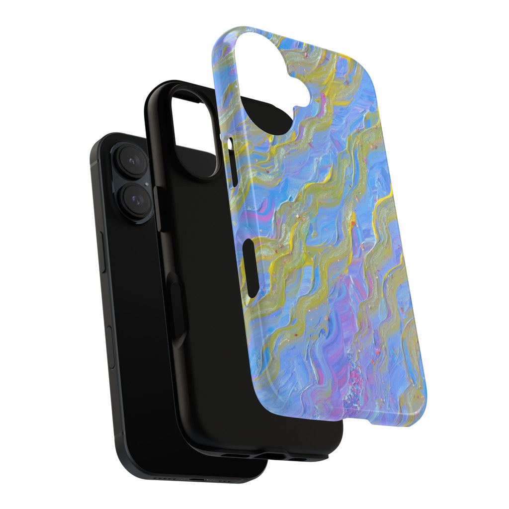 Pastel Marble Tough Phone Case — Blue & Gold Abstract Protective Cover