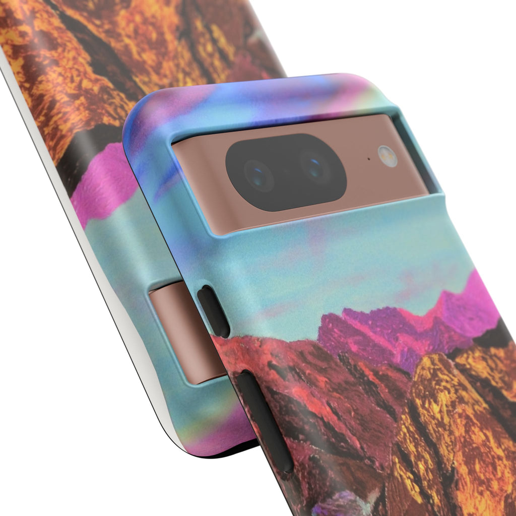 Protective Phone Case — Vibrant Retro Mountain Landscape