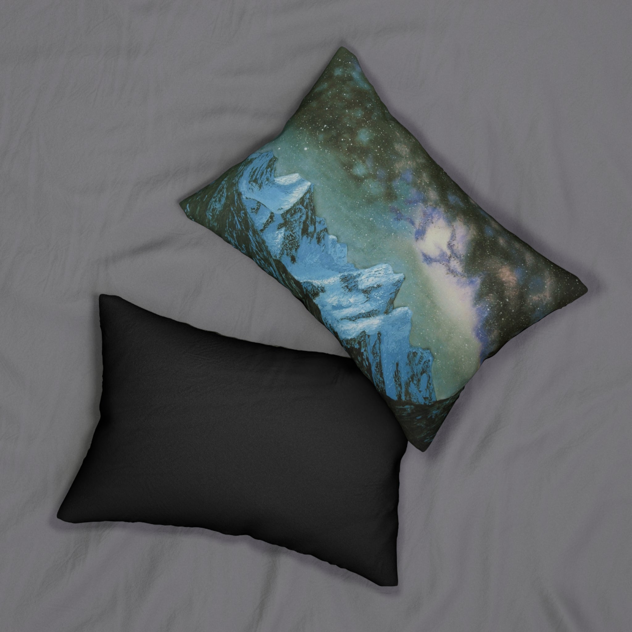 Mountain Night Sky Lumbar Pillow — Celestial Alpine Accent Cushion