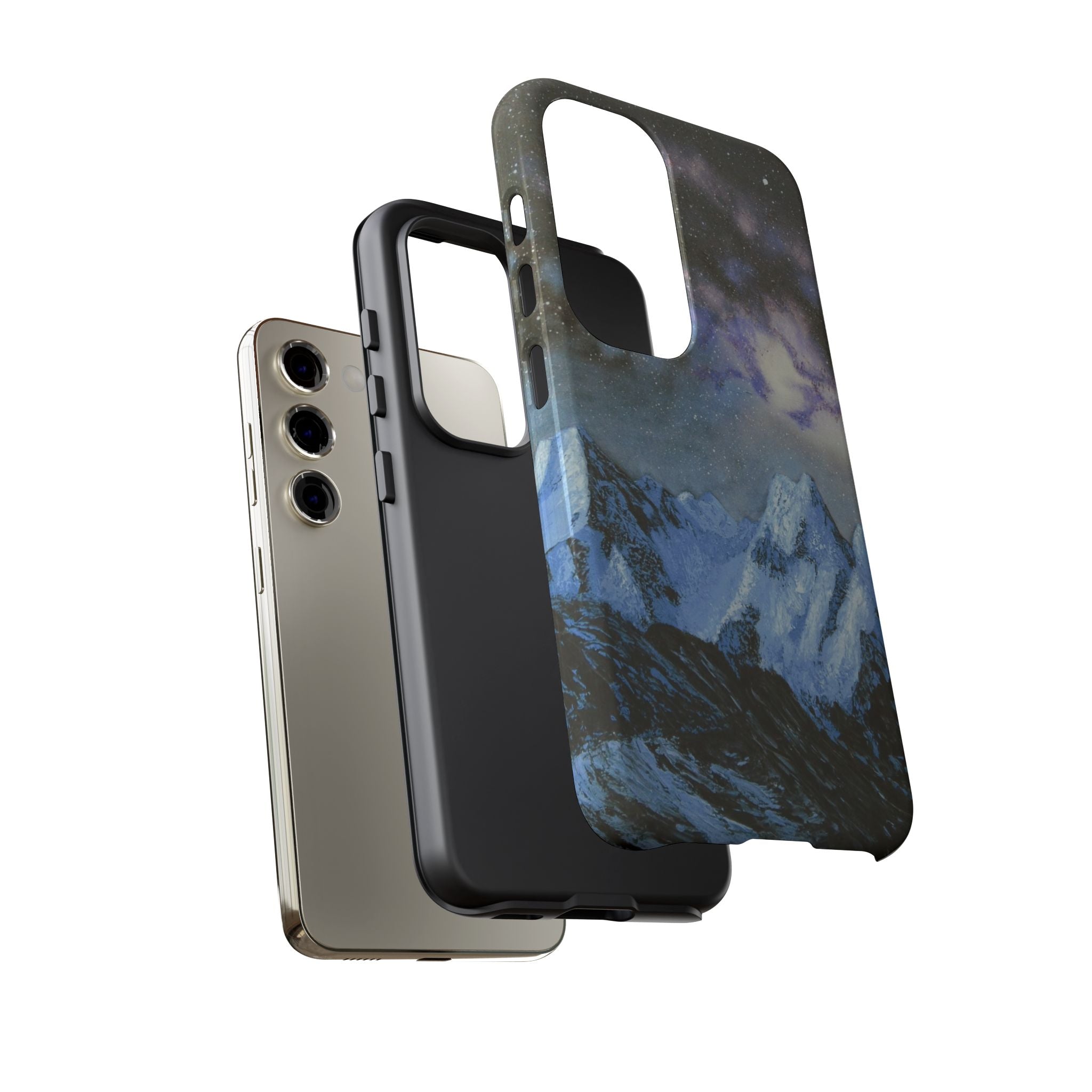 Mountain Night Sky Phone Case — Tough Protective iPhone Cover with Aurora & Snowy Peaks