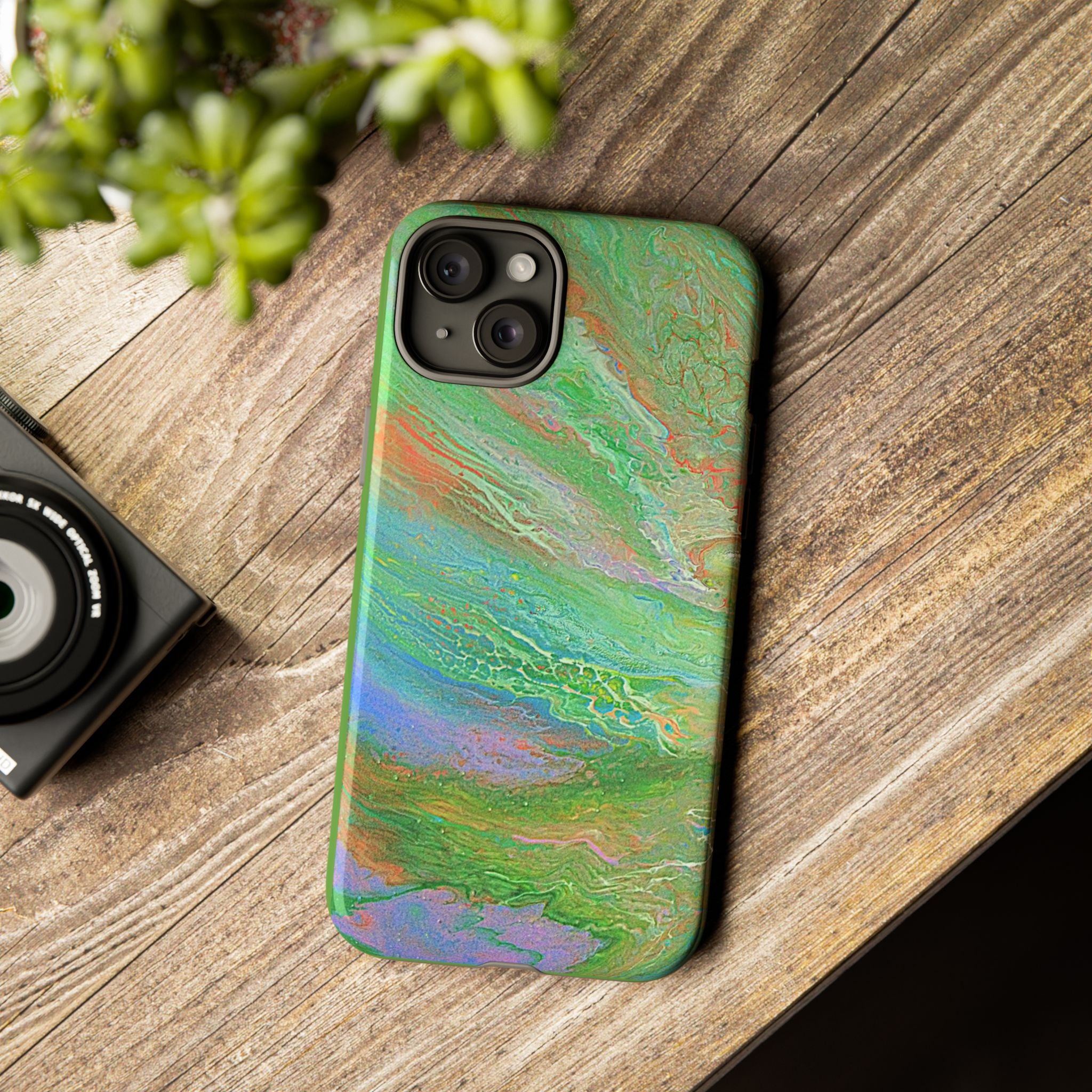 Marbled Green Abstract Phone Case — Protective Tough Case for iPhone