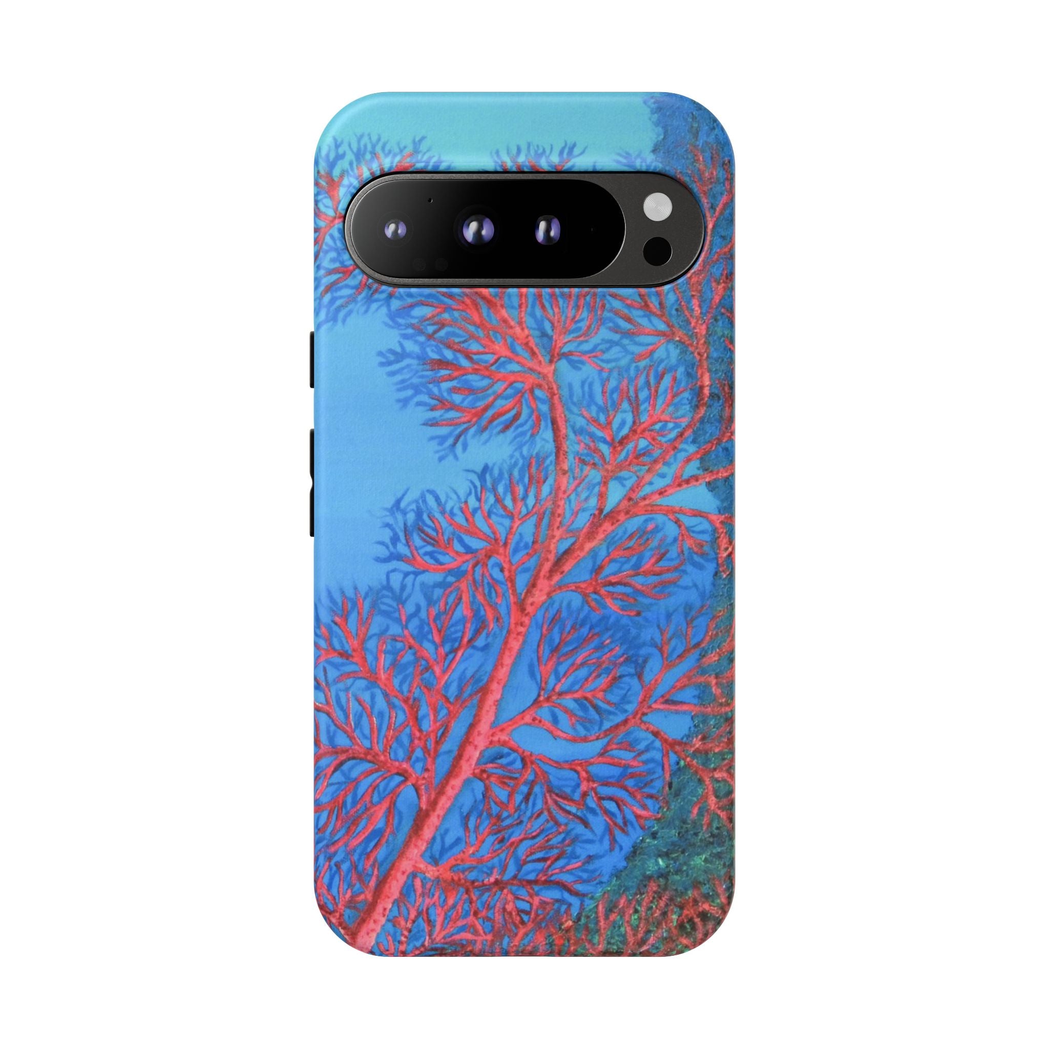 Coral Reef Phone Case — Vibrant Red Sea Fan on Ocean Blue Tough Case