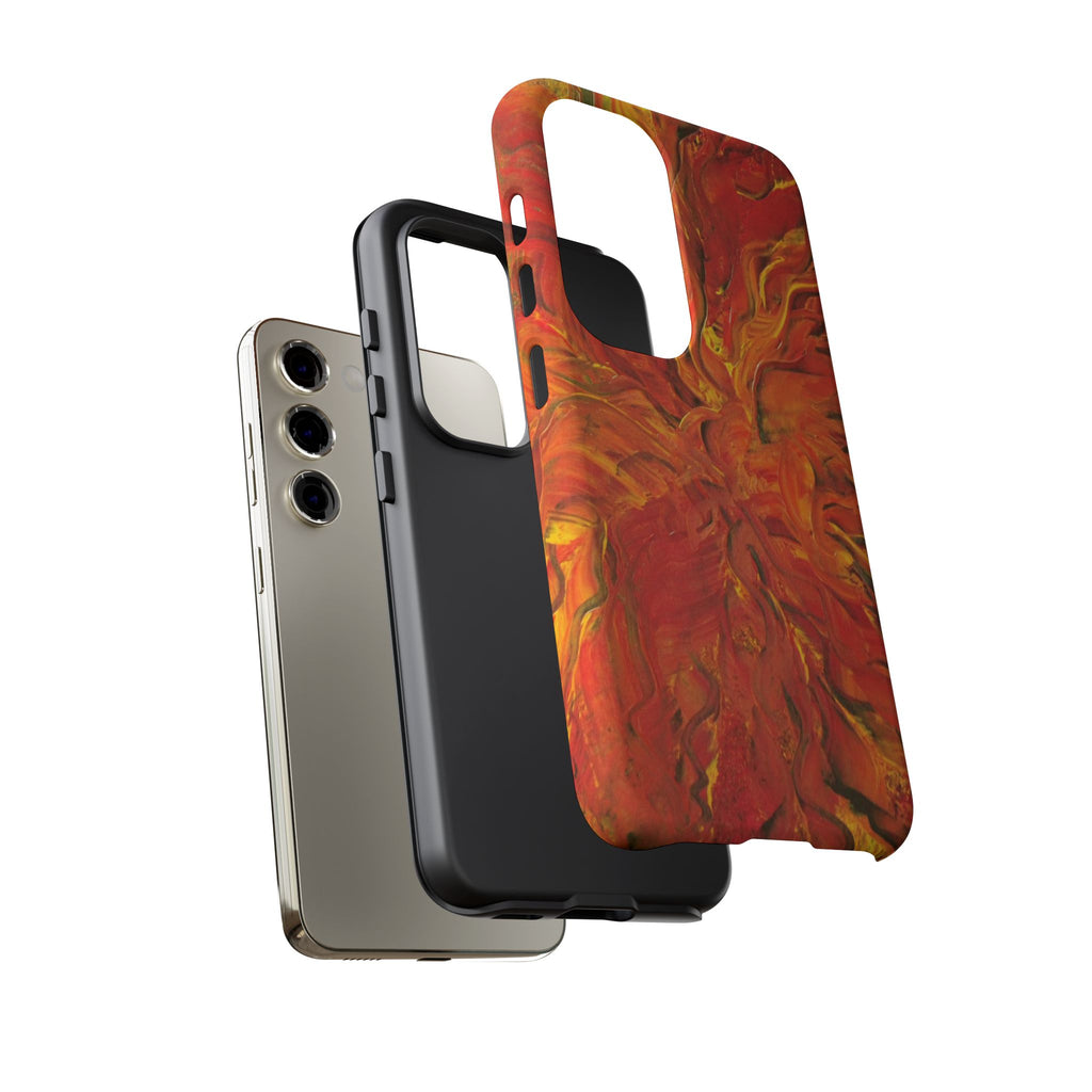 Flame Swirl Tough Phone Case — Abstract Red & Orange Art Protective Cover