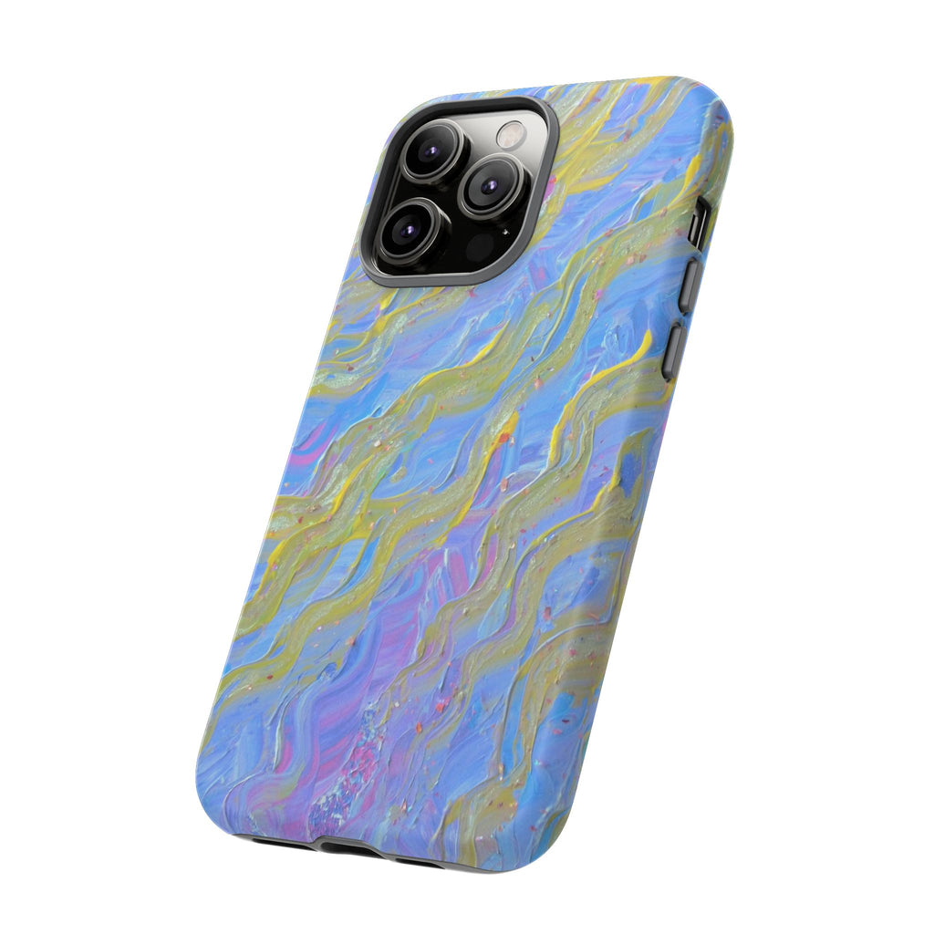 Pastel Marble Tough Phone Case — Blue & Gold Abstract Protective Cover