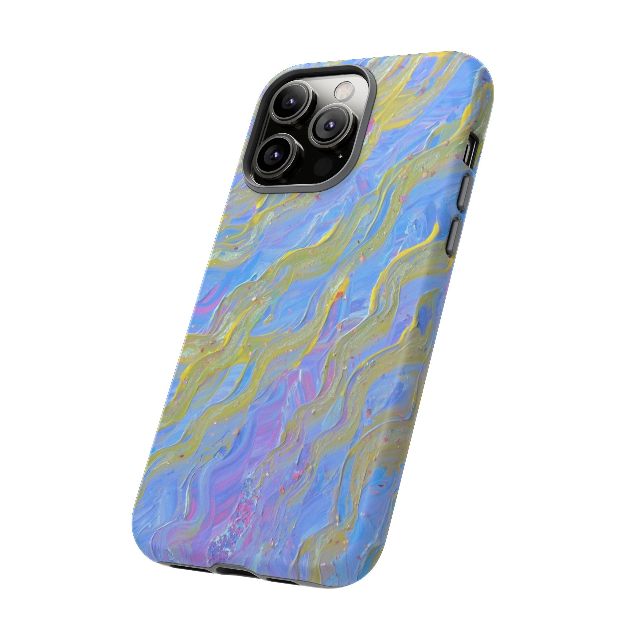 Pastel Marble Tough Phone Case — Blue & Gold Abstract Protective Cover