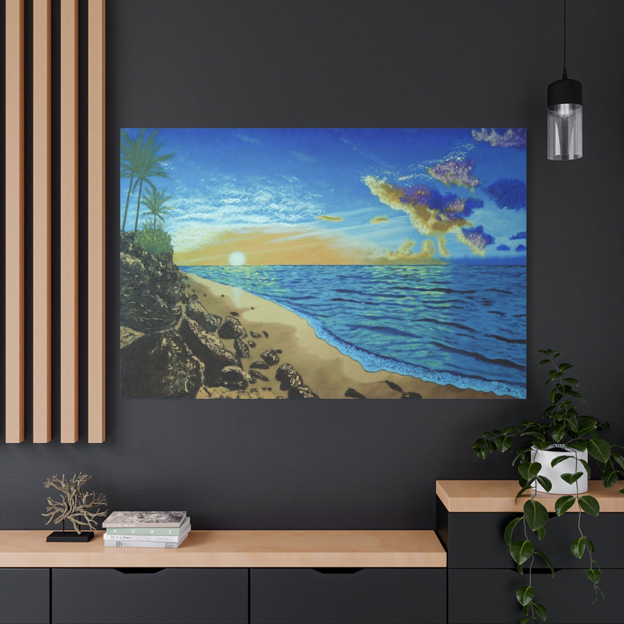 Tropical Beach Sunset Canvas Print — Stretched Matte Wall Art
