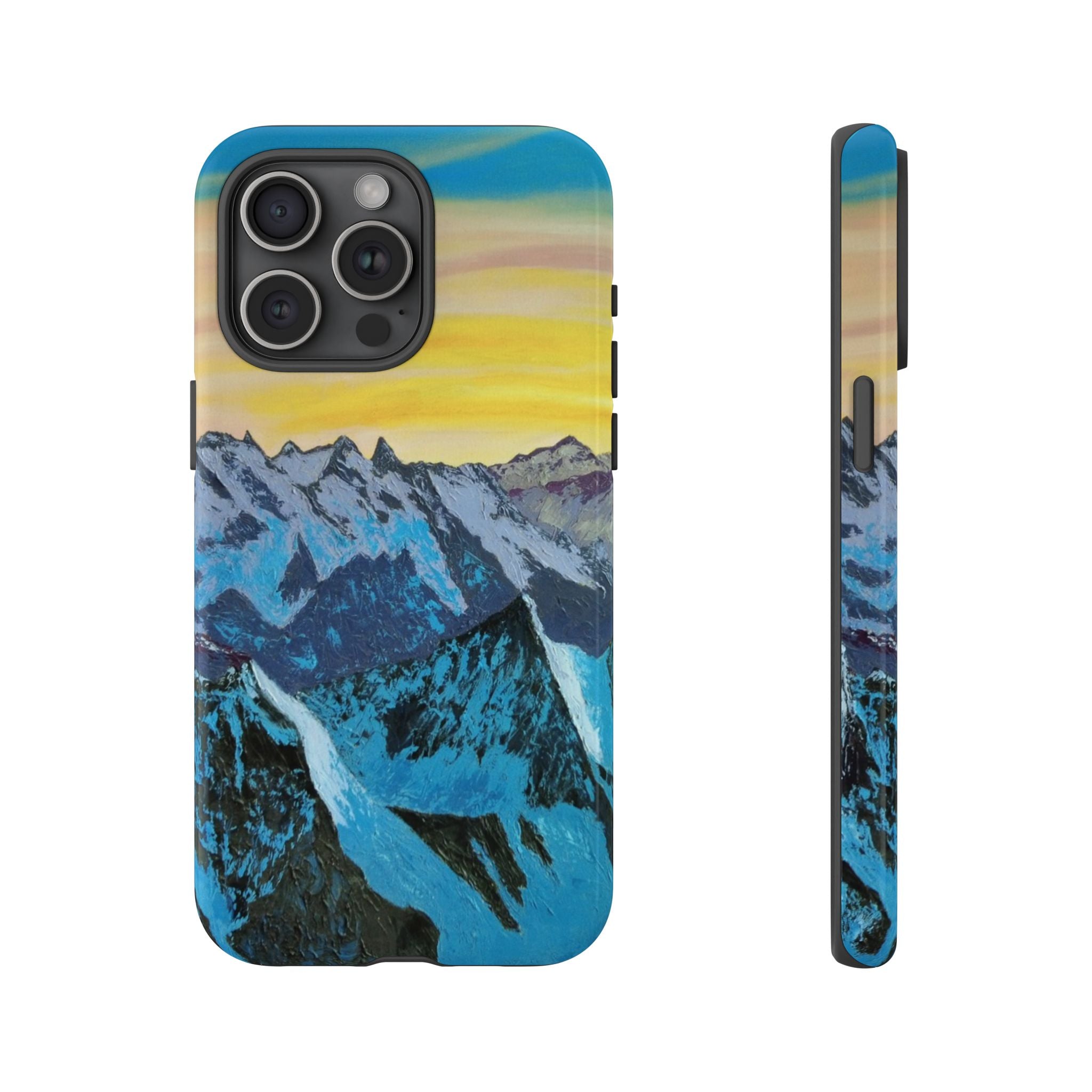 Mountain Sunset Phone Case — Protective Tough Case with Scenic Blue Peaks Design