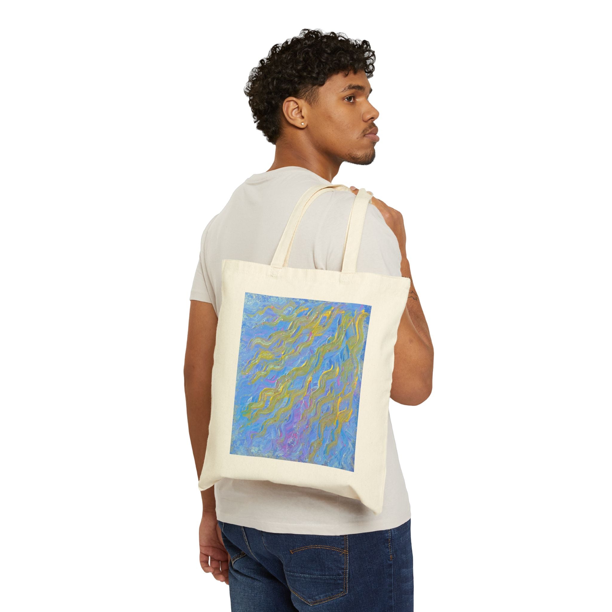 Canvas Tote Bag — Abstract Blue & Gold Wave Art Eco Shopper
