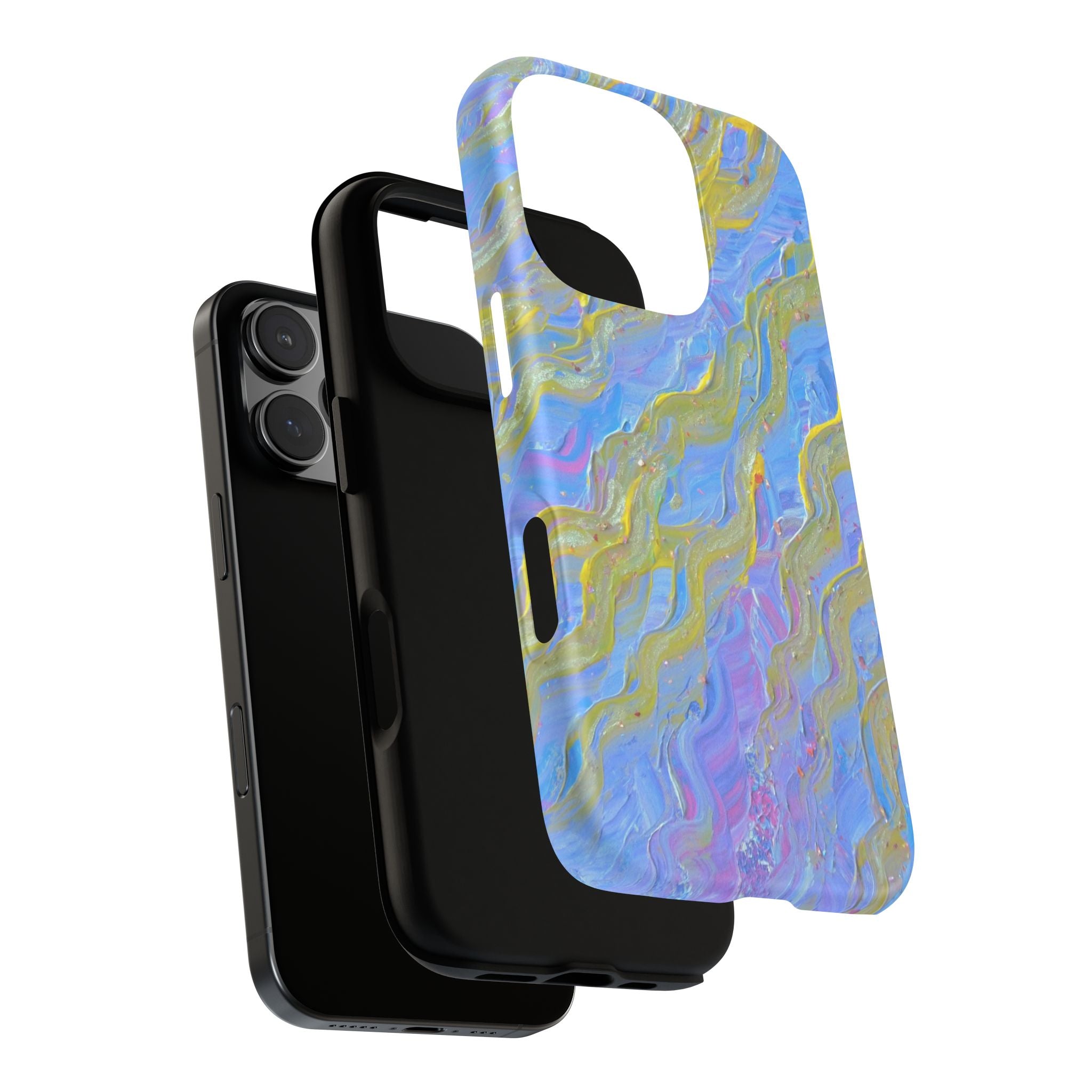 Pastel Marble Tough Phone Case — Blue & Gold Abstract Protective Cover
