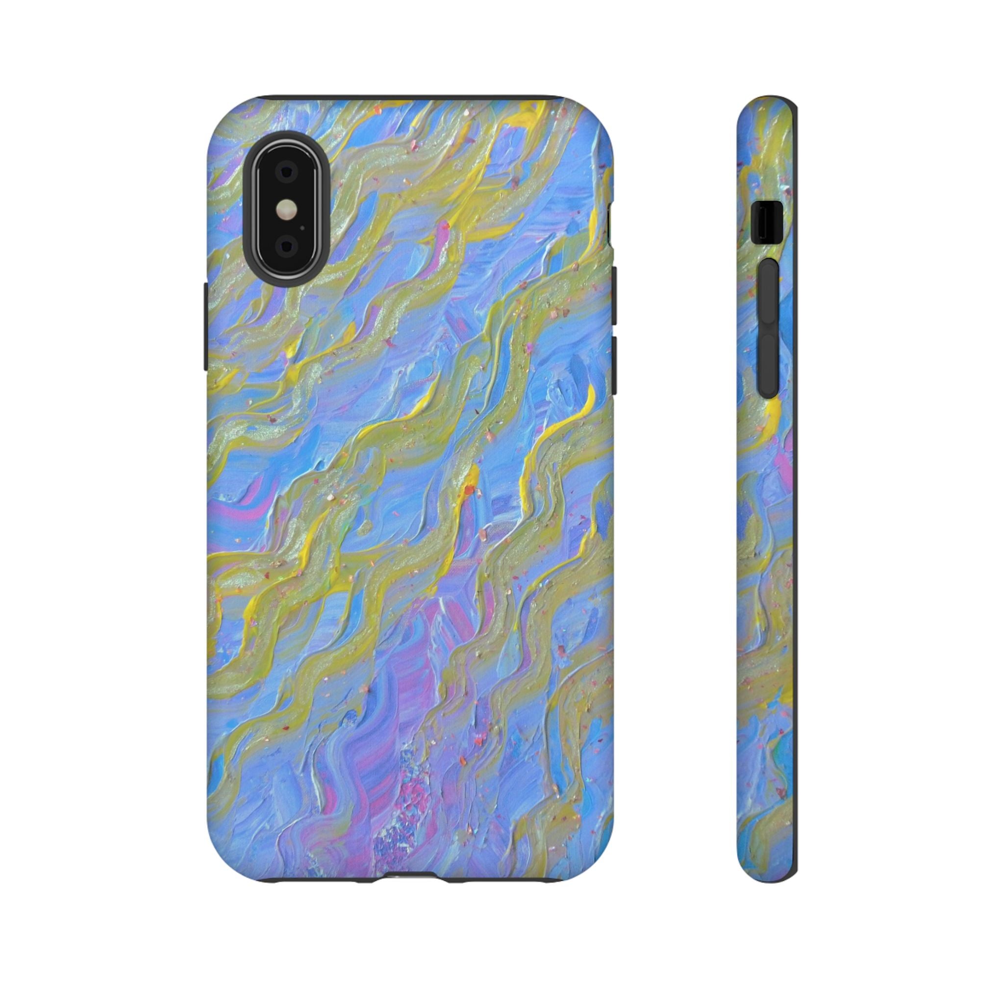 Pastel Marble Tough Phone Case — Blue & Gold Abstract Protective Cover