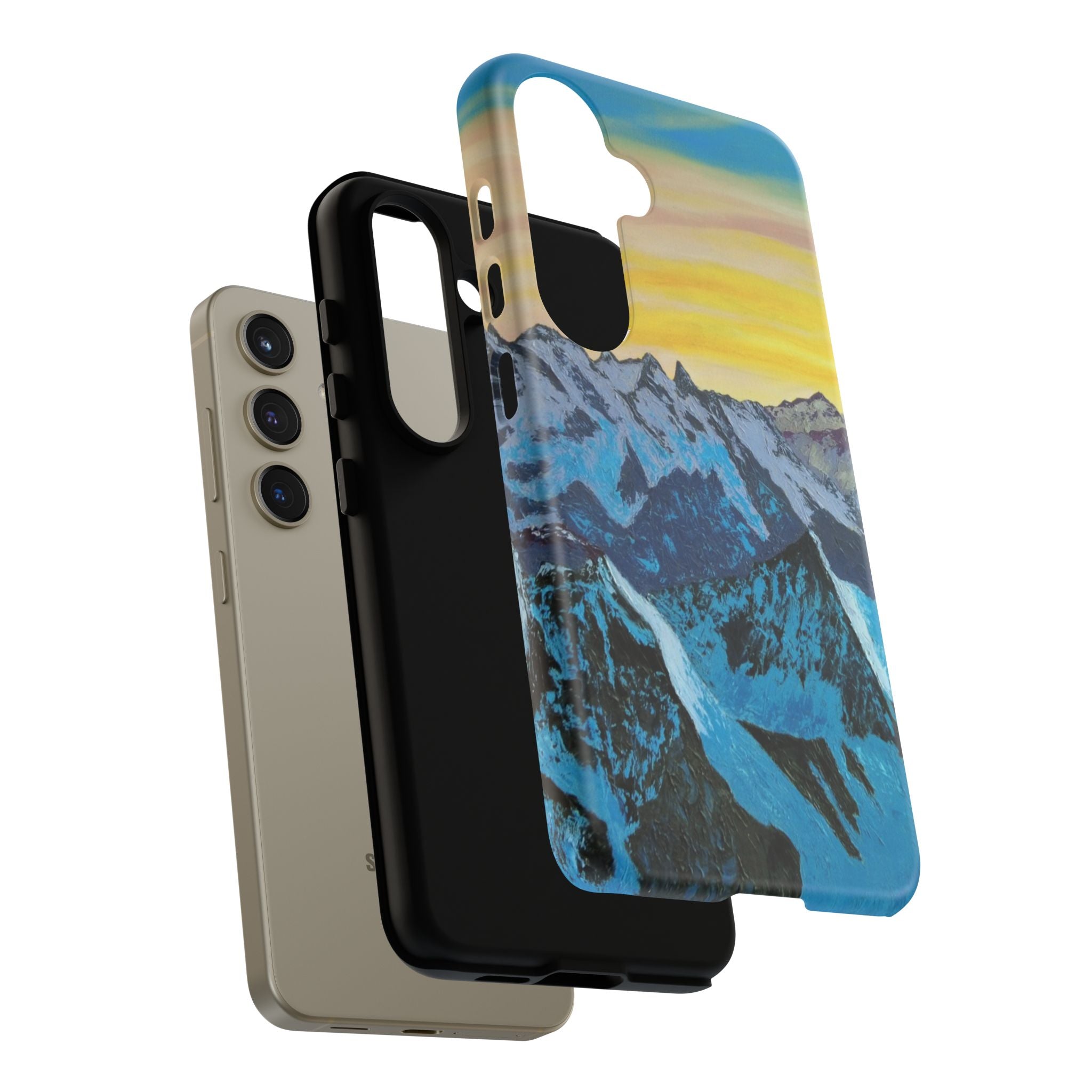 Mountain Sunset Phone Case — Protective Tough Case with Scenic Blue Peaks Design