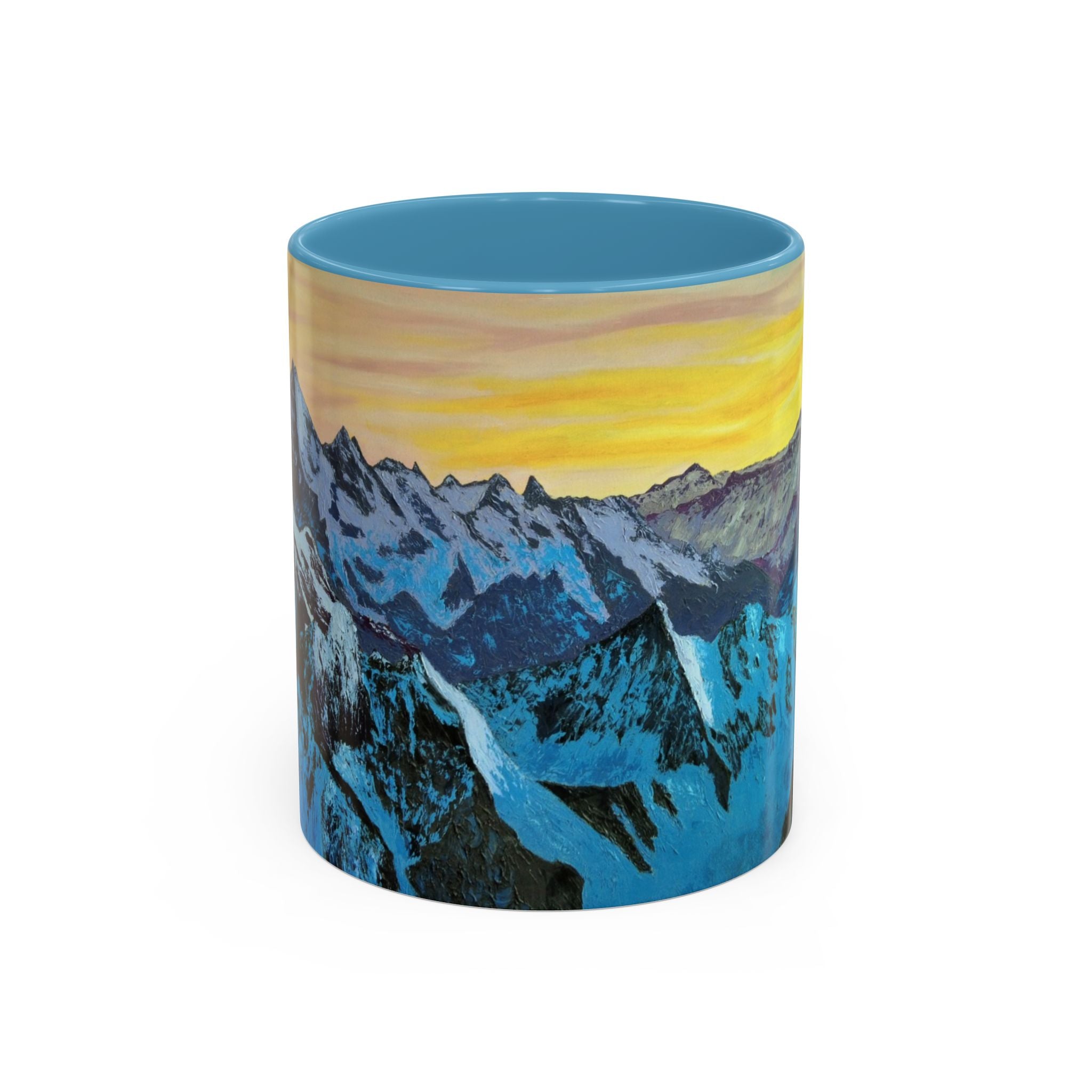 Mountain Sunrise Accent Coffee Mug — Scenic Blue Peaks Art 11/15oz